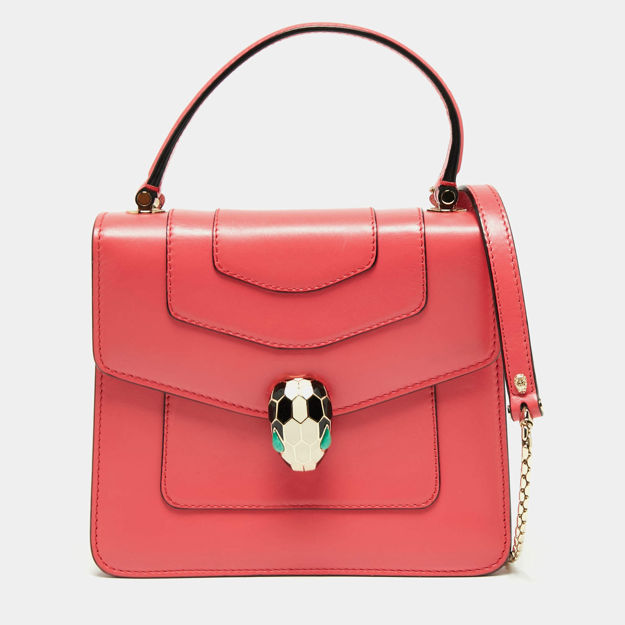 Pre Owned Bvlgari Pink Leather Serpenti Forever Flap Top Handle Bag