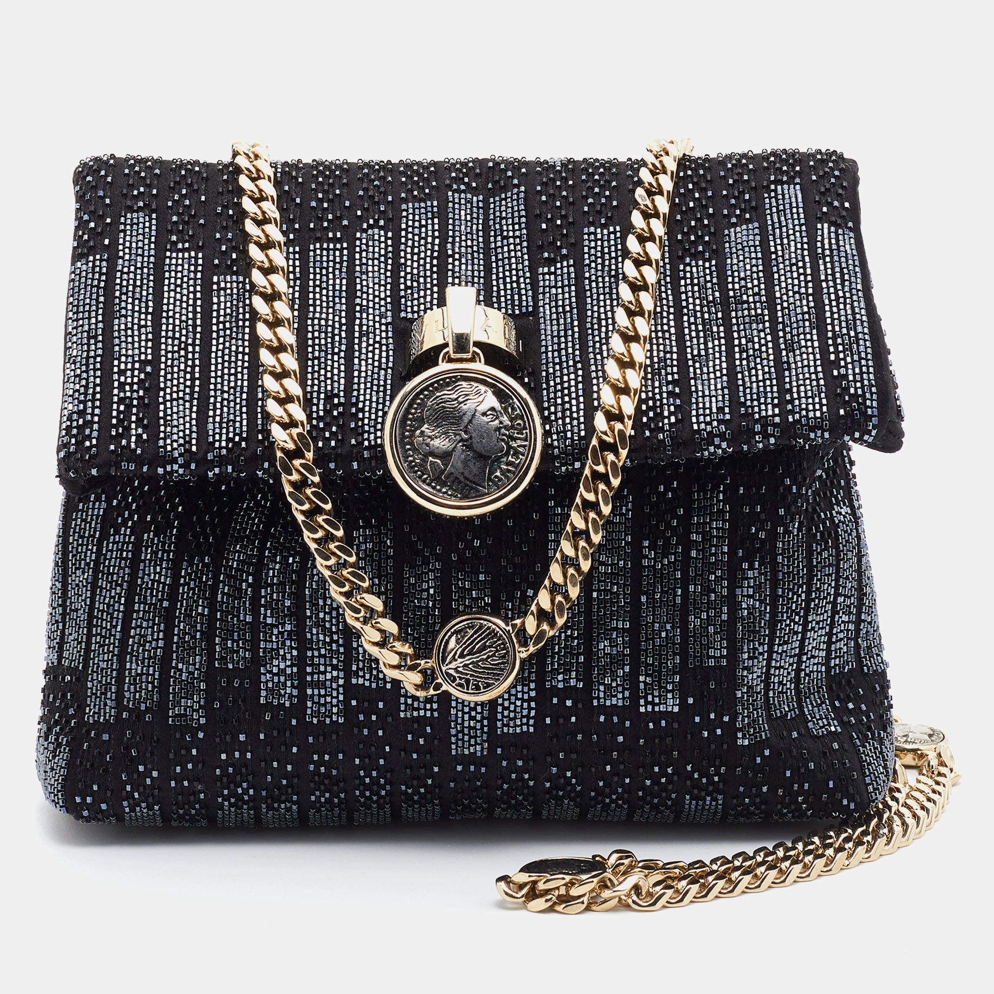 Bvlgari Black Satin Beads Embellished Monette Chain Shoulder Bag