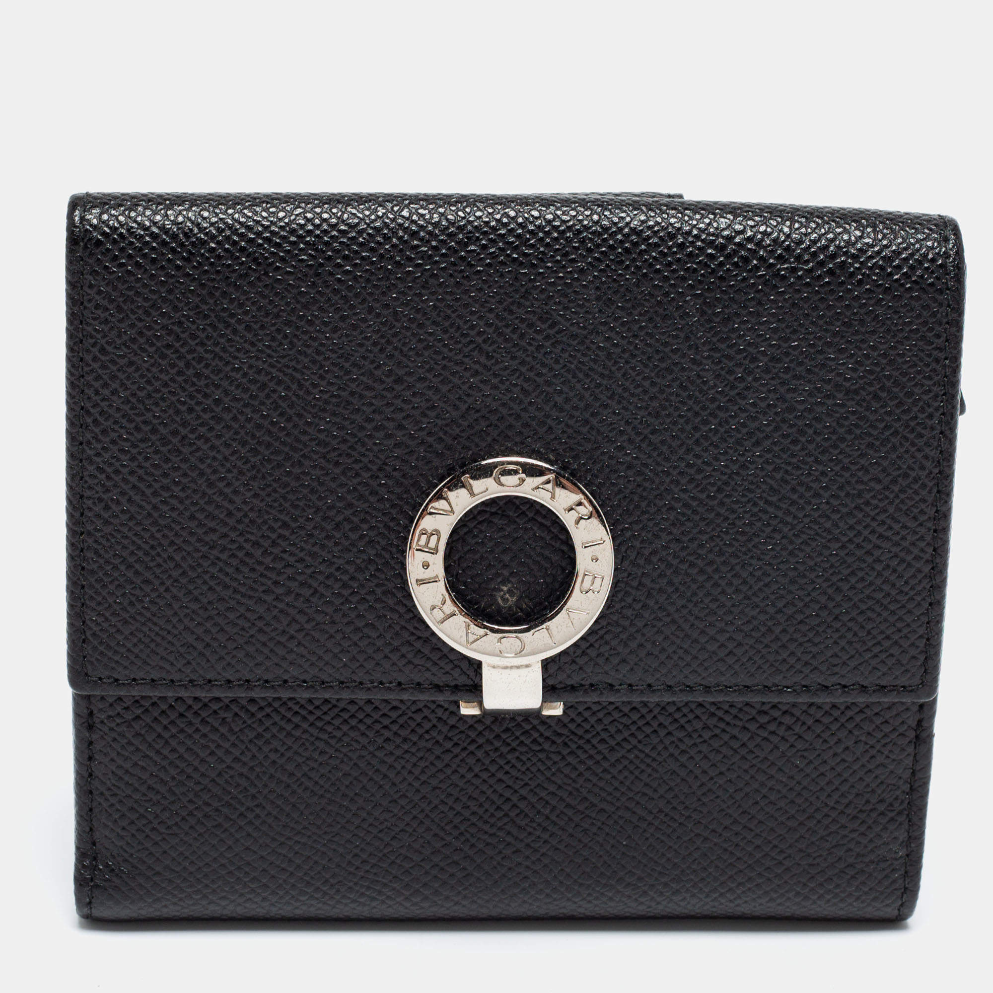 Pre Owned Bvlgari Black Leather Clasp Bifold Wallet
