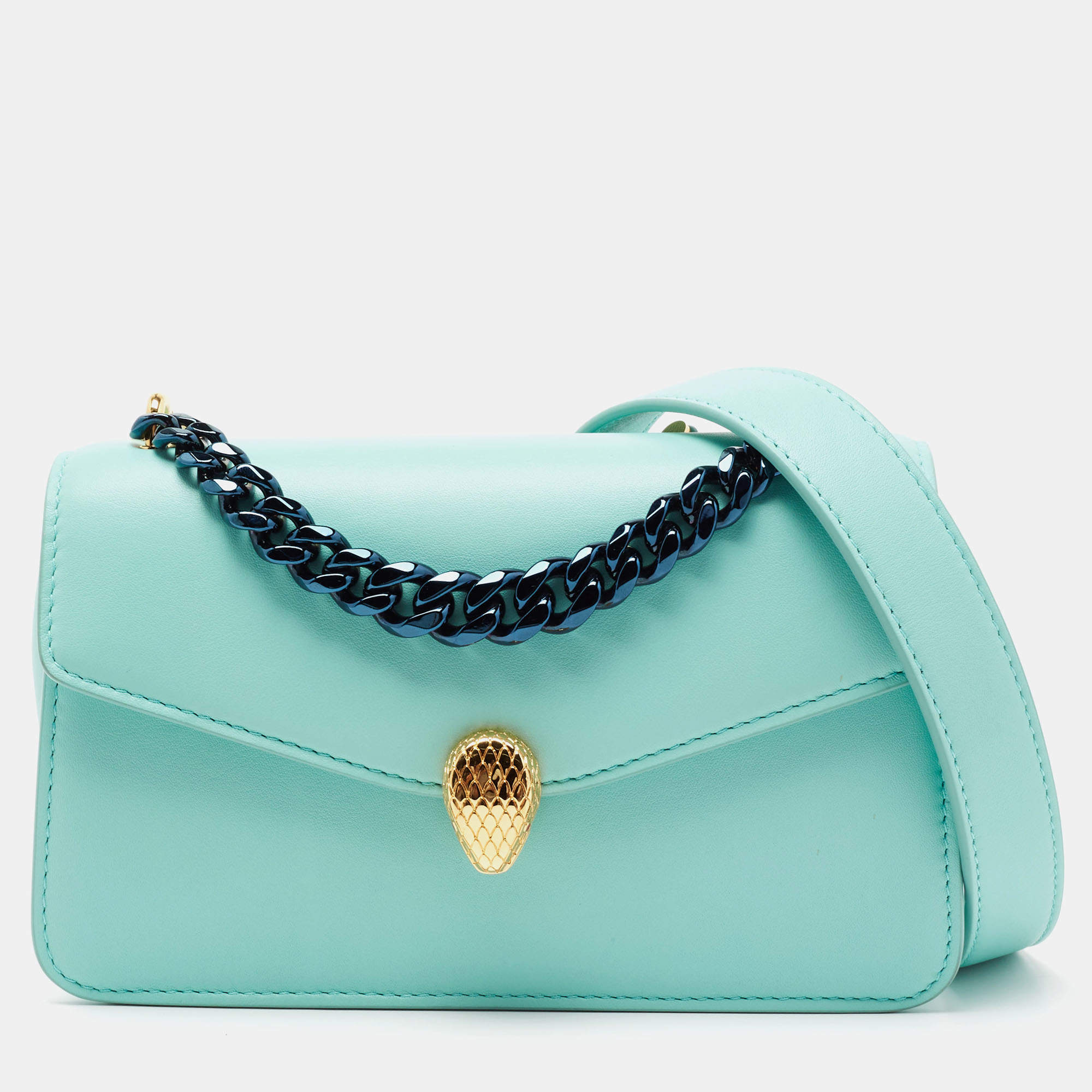 Bvlgari Turquoise Leather Serpenti Forever Pochette 