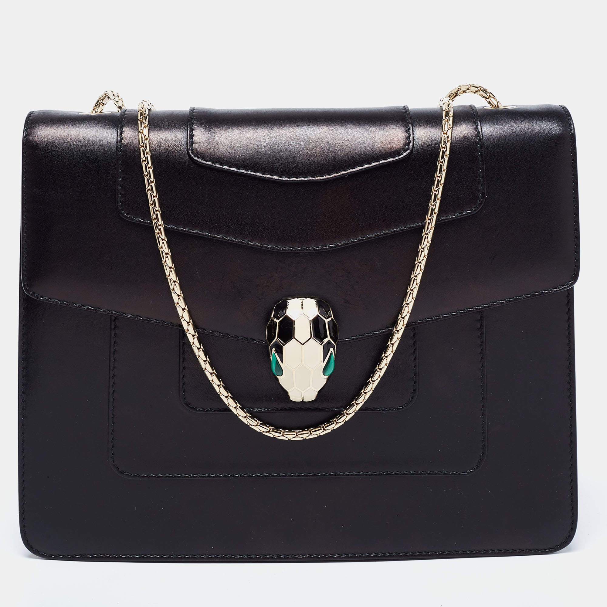 Bvlgari Black Leather Small Serpenti Forever Shoulder Bag