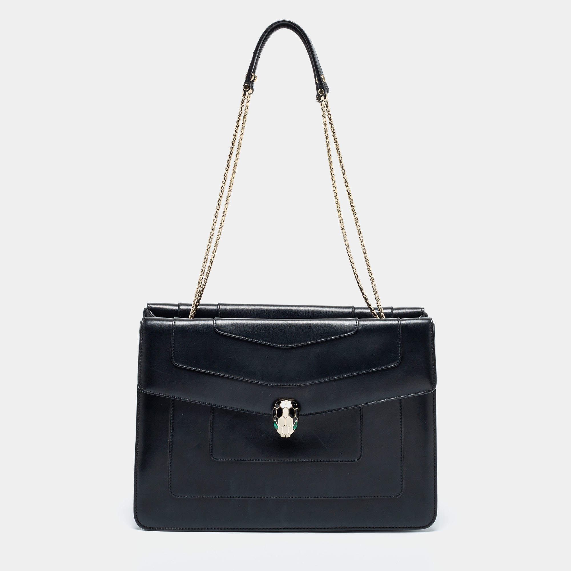 مملوكة مسبقًا حقيبة كتف بلغاري قلاب مزدوج Serpenti Forever جلد خضراء