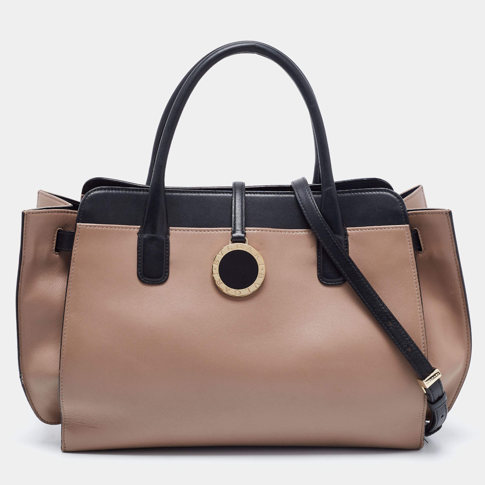Pre Owned Bvlgari Beige/Black Leather Alba Tote 