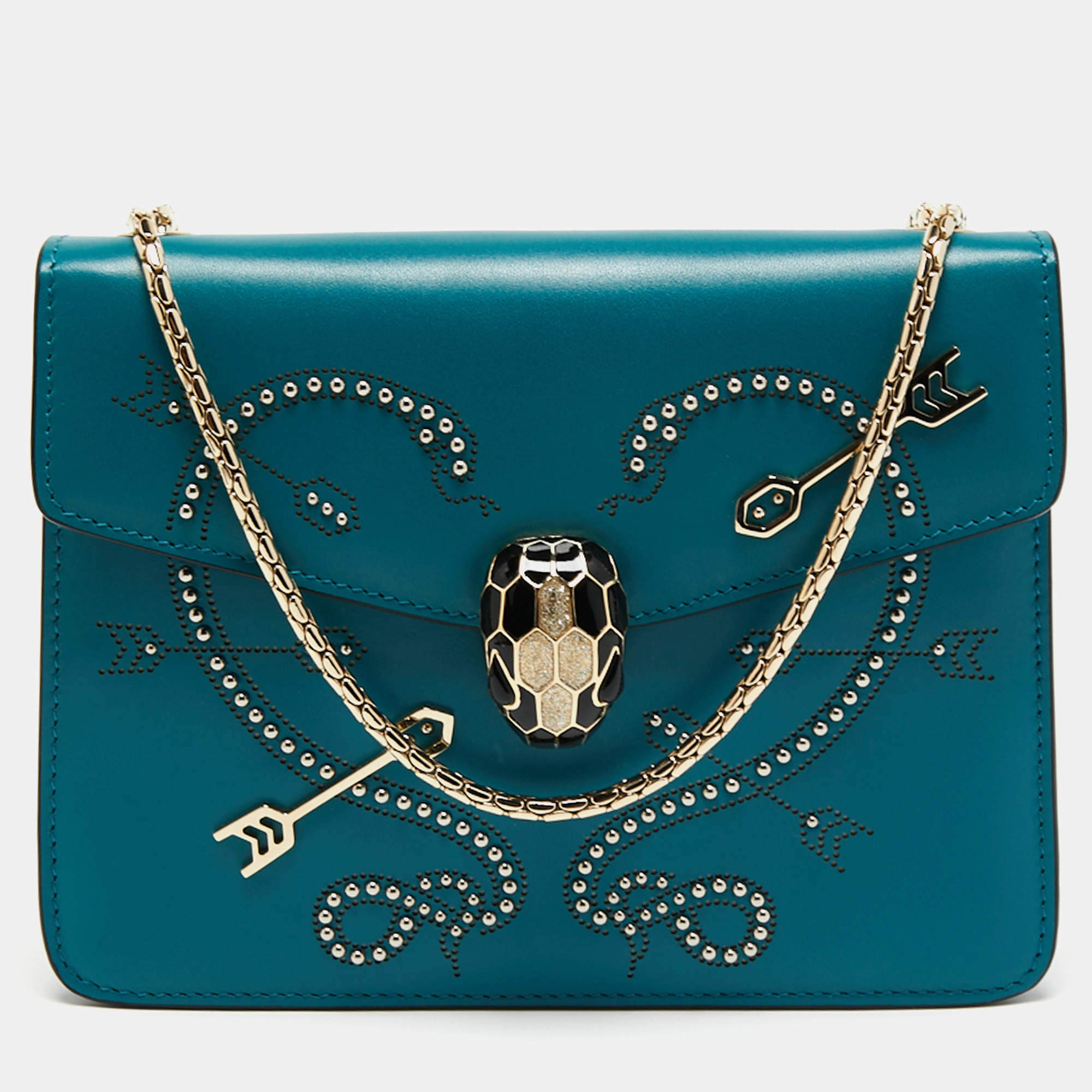 مملوكة مسبقًا Bvlgari Turquoise Leather Pop Heart Serpenti Forever Shoulder Bag