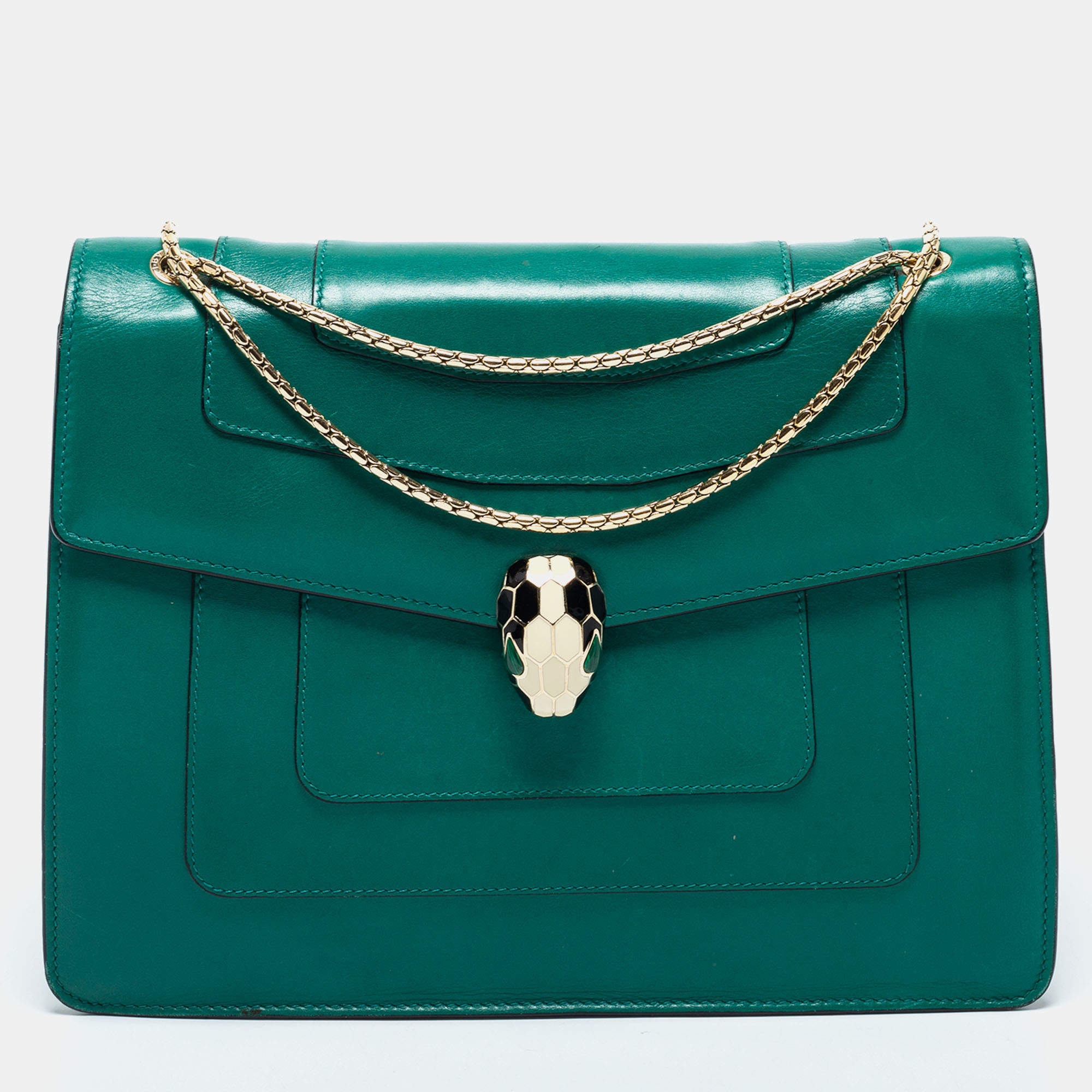 Bvlgari Green Leather Large Serpenti Forever Shoulder Bag