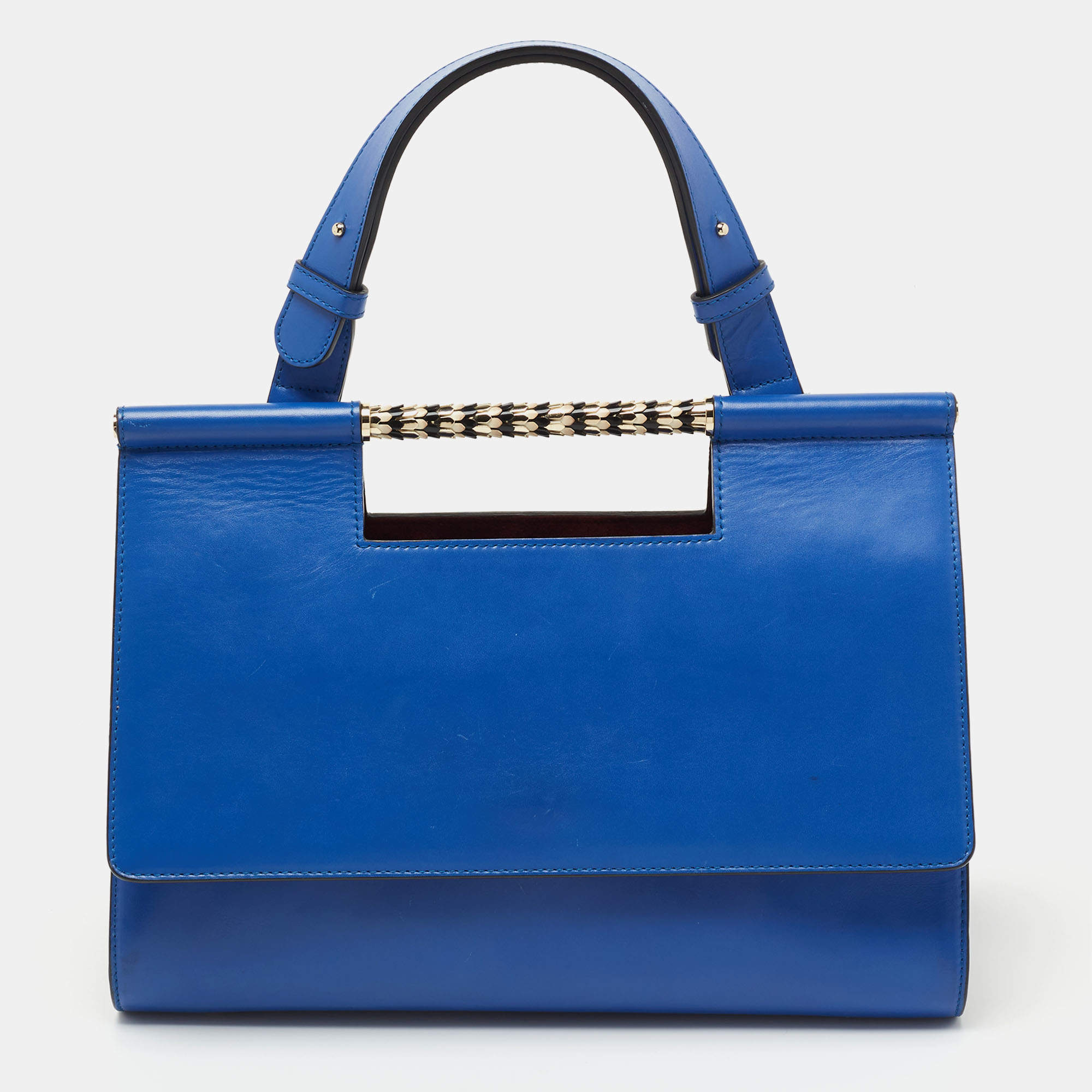 Bvlgari Blue Leather Small Serpenti Scaglie Flap Top Handle Bag