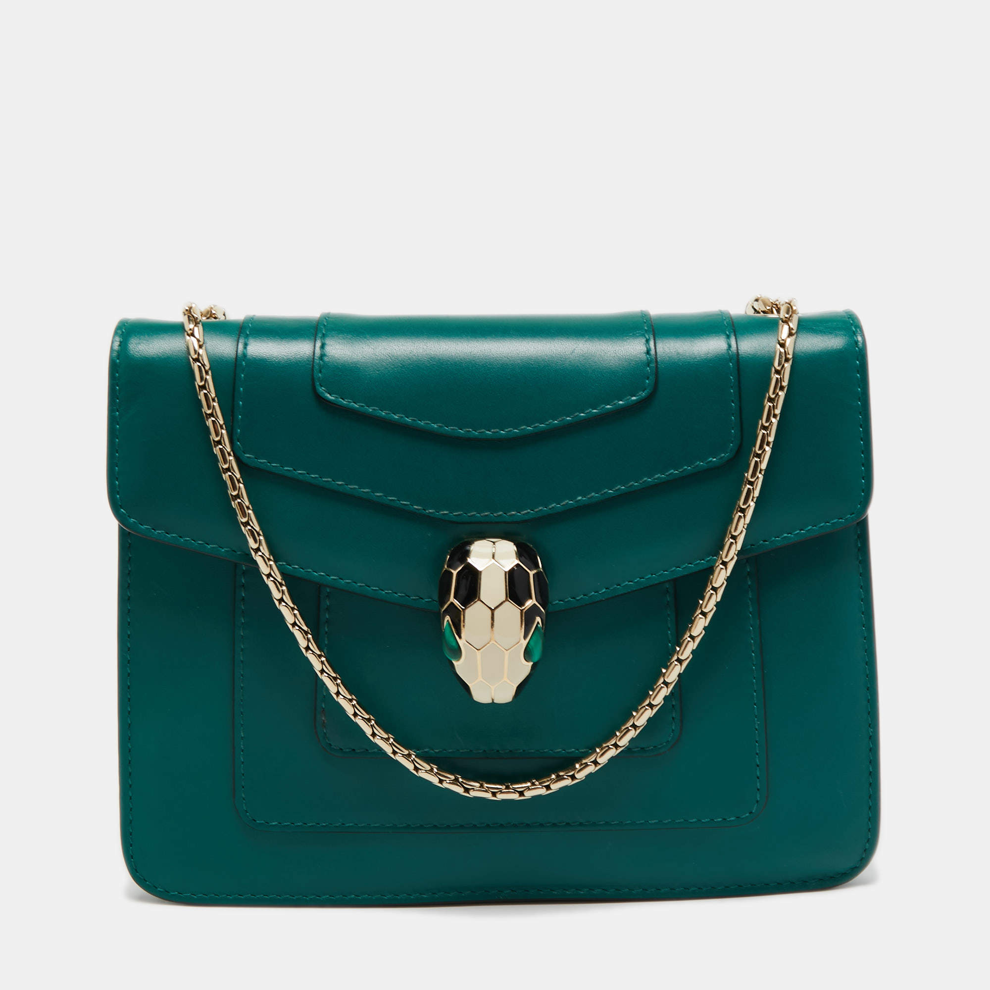 Bvlgari Green Leather Small Serpenti Forever Shoulder Bag