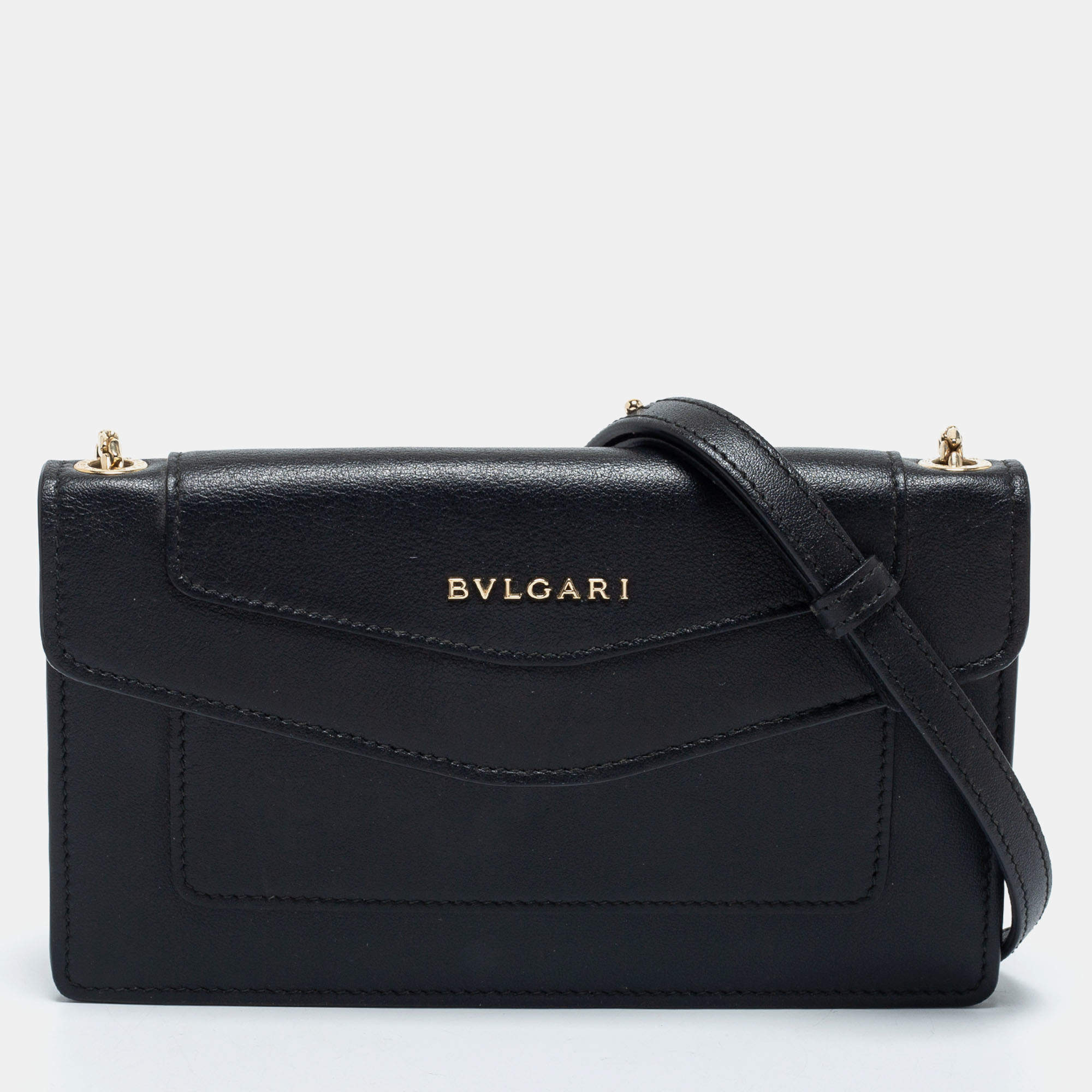 Bvlgari Black Leather Flap Crossbody Bag