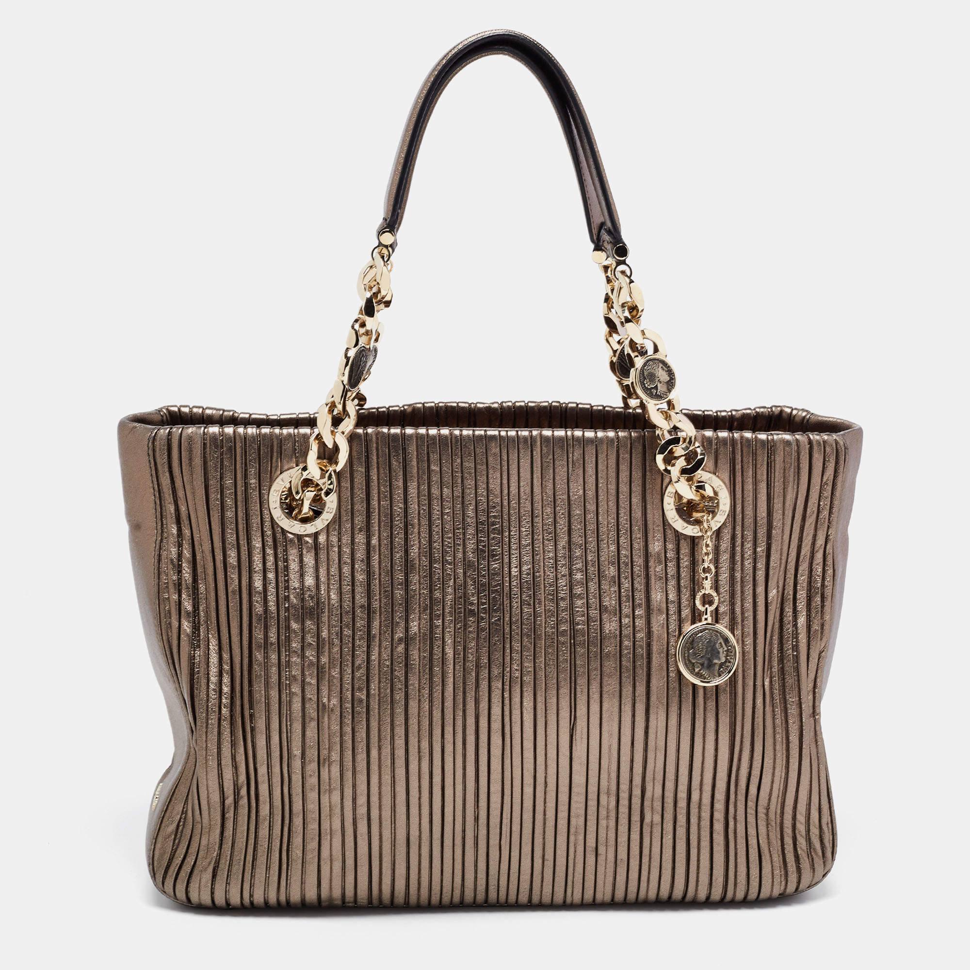 Pre Owned Bvlgari Metallic Leather Monte Chain Shopper Tote