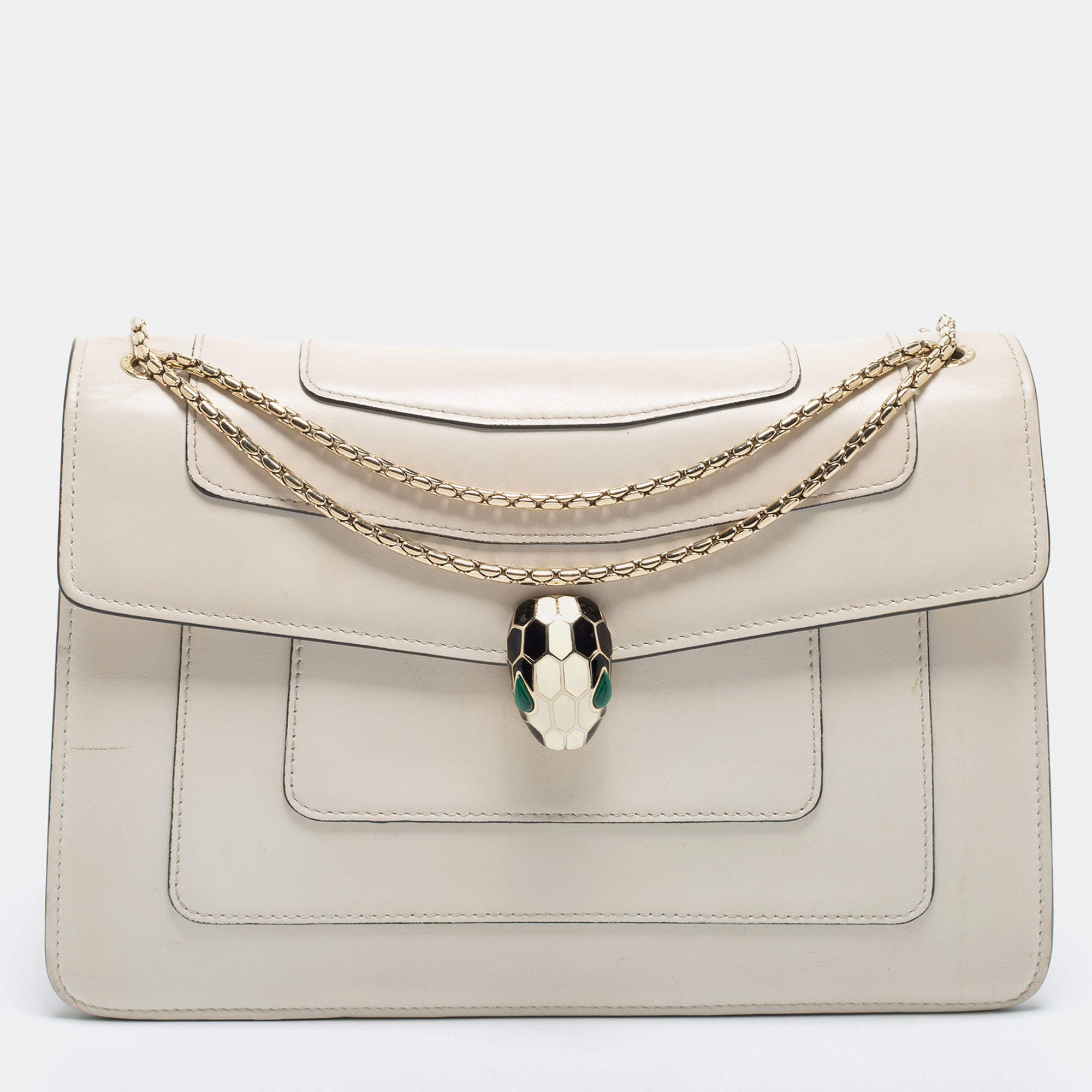 Bvlgari Off White Leather Medium Serpenti Forever Shoulder Bag
