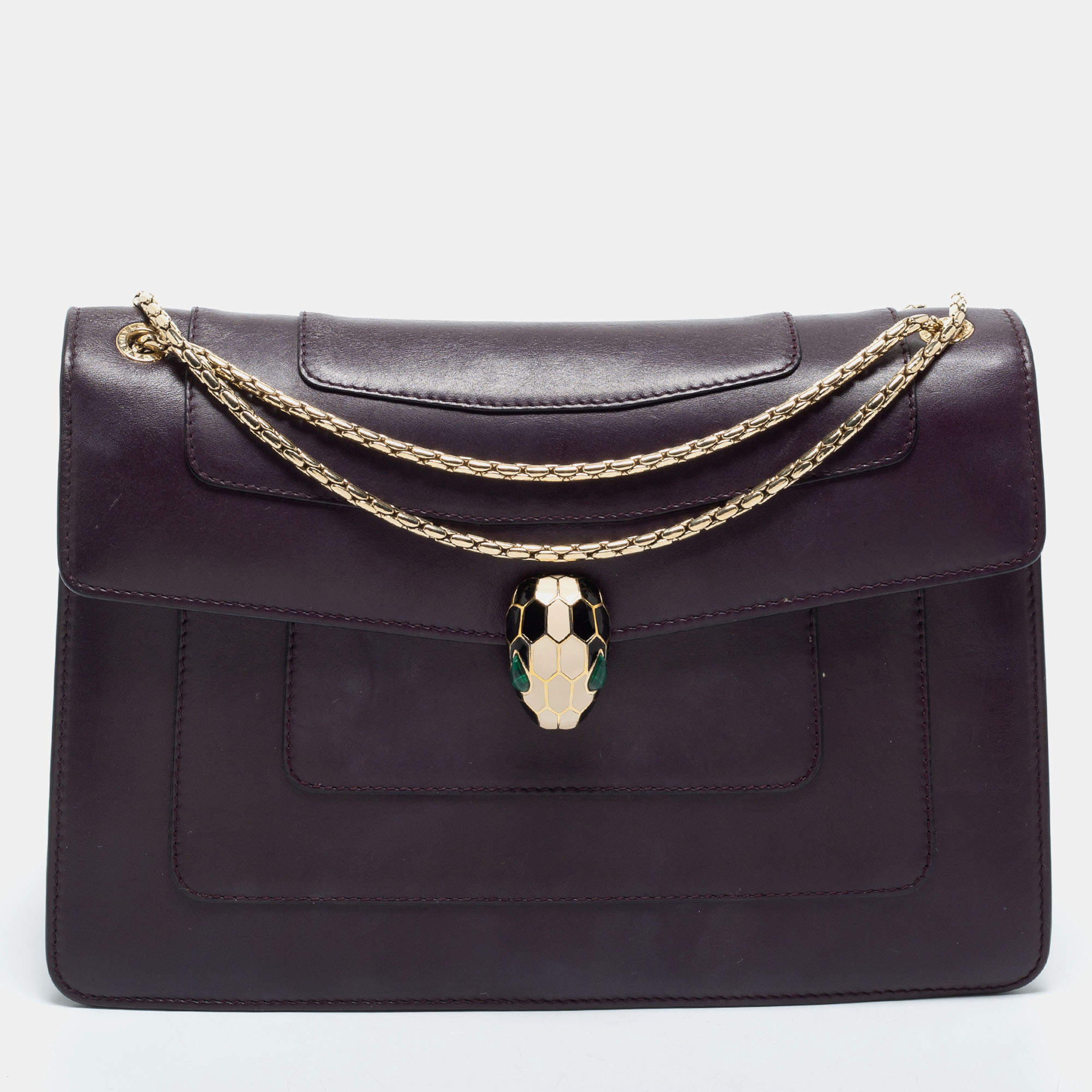 Bvlgari Purple Leather Medium Serpenti Forever Flap Shoulder Bag