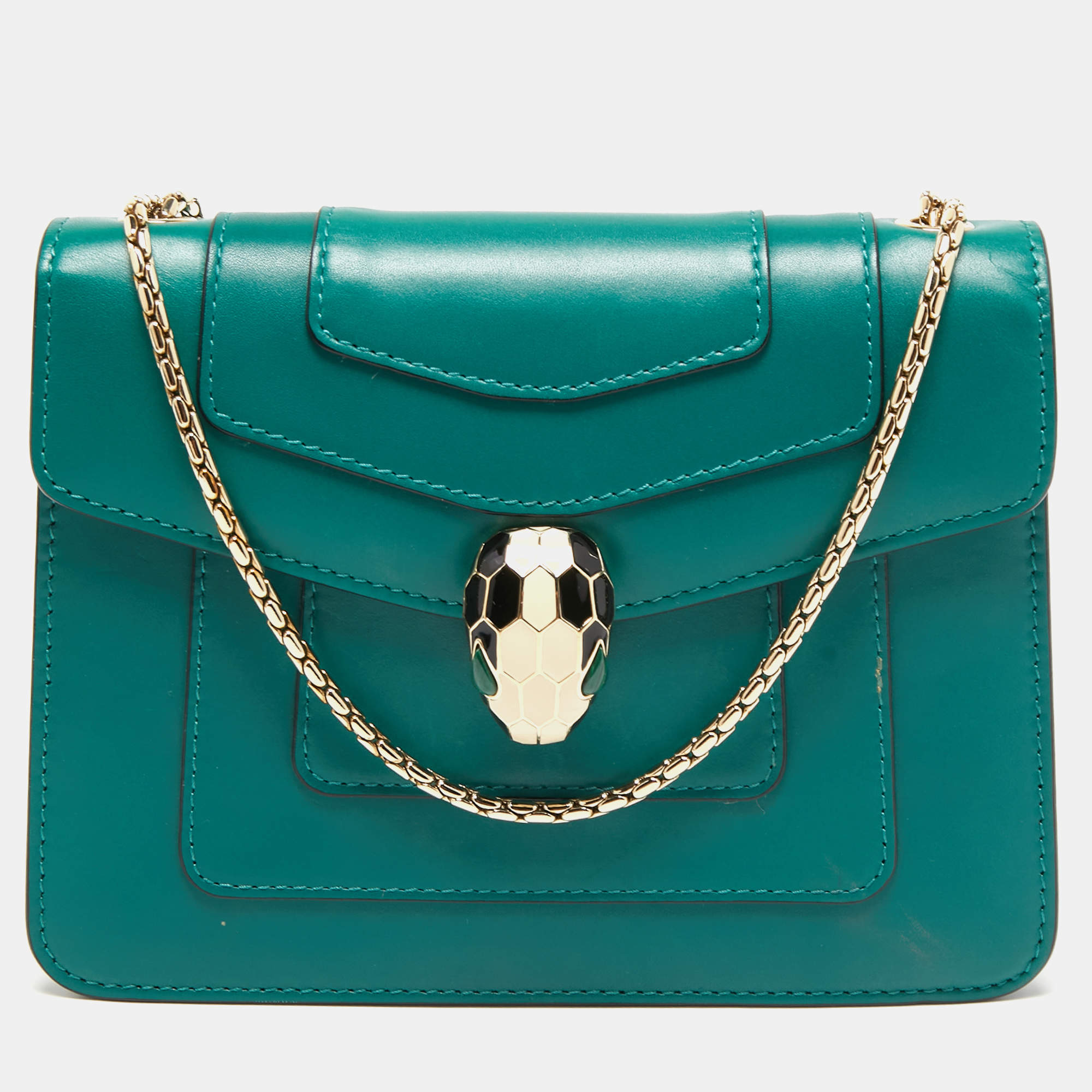 Bvlgari Green Leather Serpenti Forever Shoulder Bag