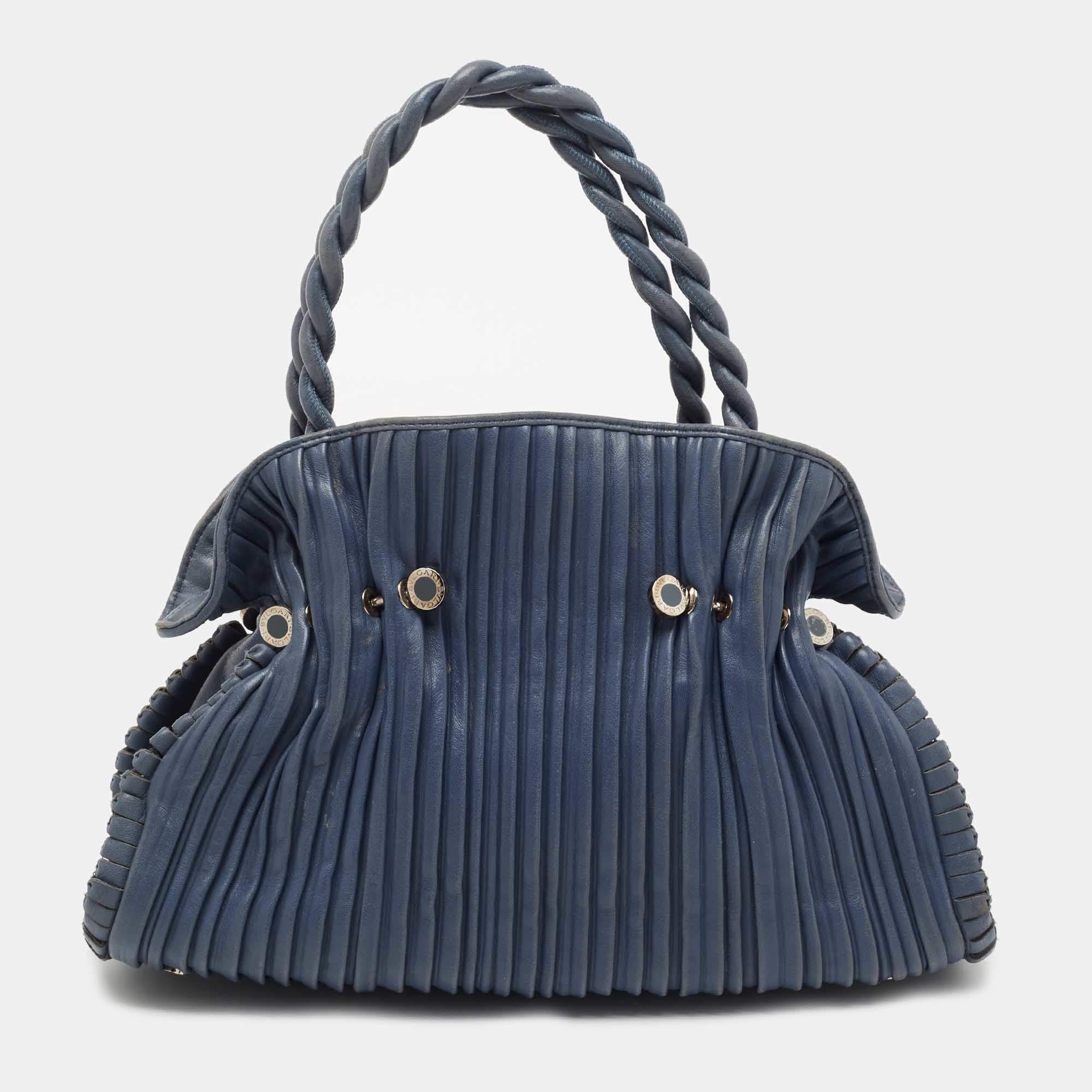 Pre Owned Bvlgari Navy Blue Leather Twistino Tina Satchel 