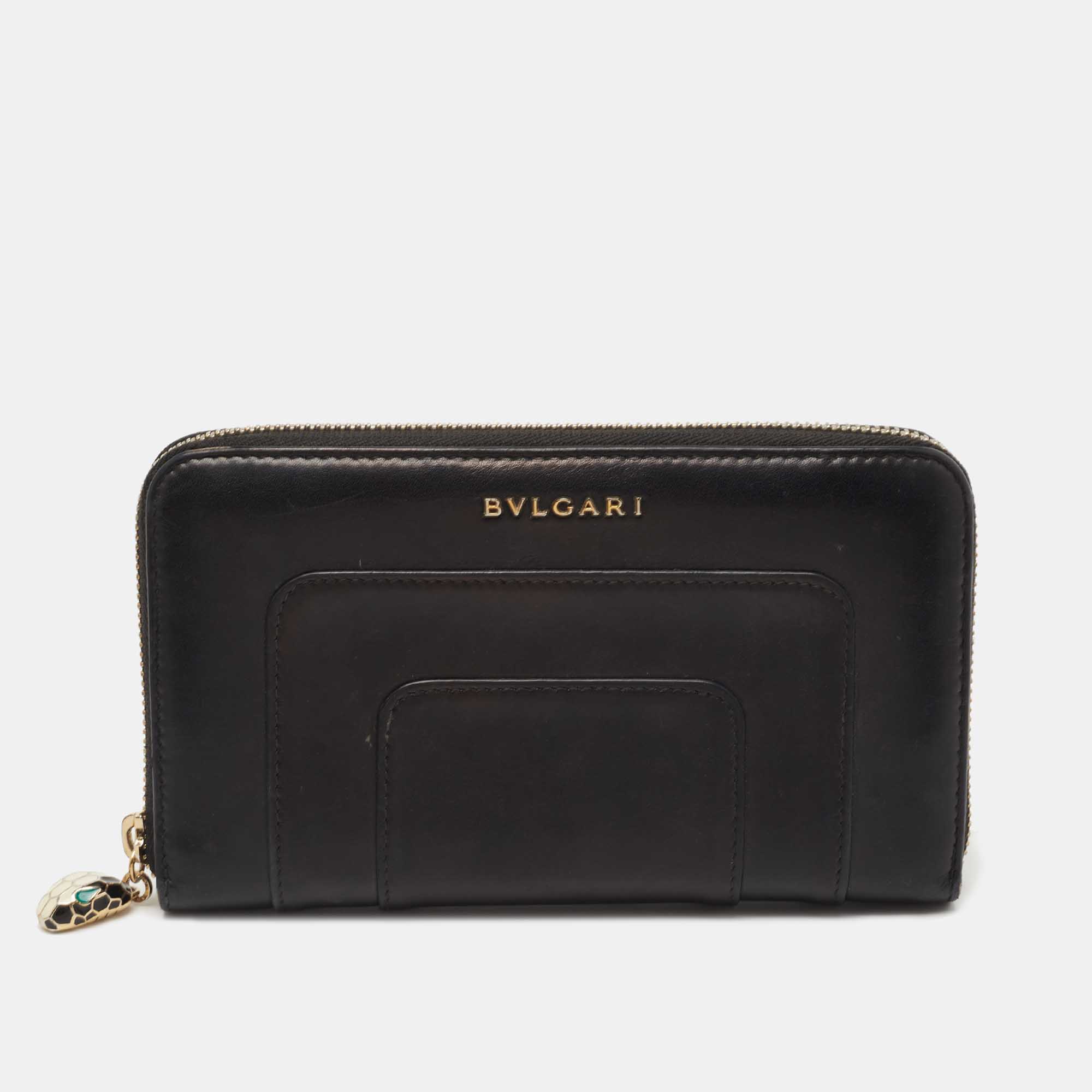 Newest BVLGARI Black Logo Zip Around Wallet