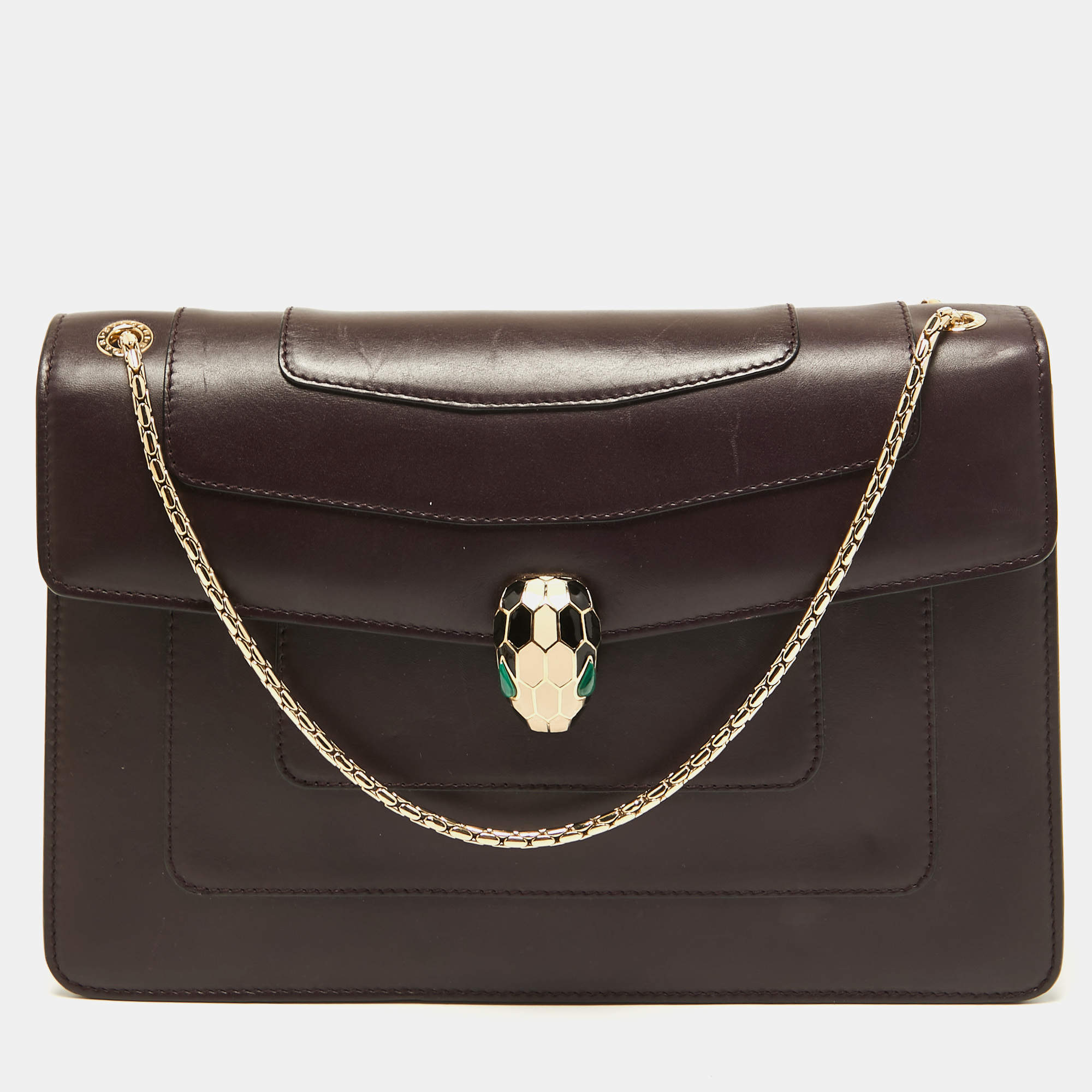 Pre Owned Bvlgari Plum Leather Medium Serpenti Forever Flap Shoulder Bag