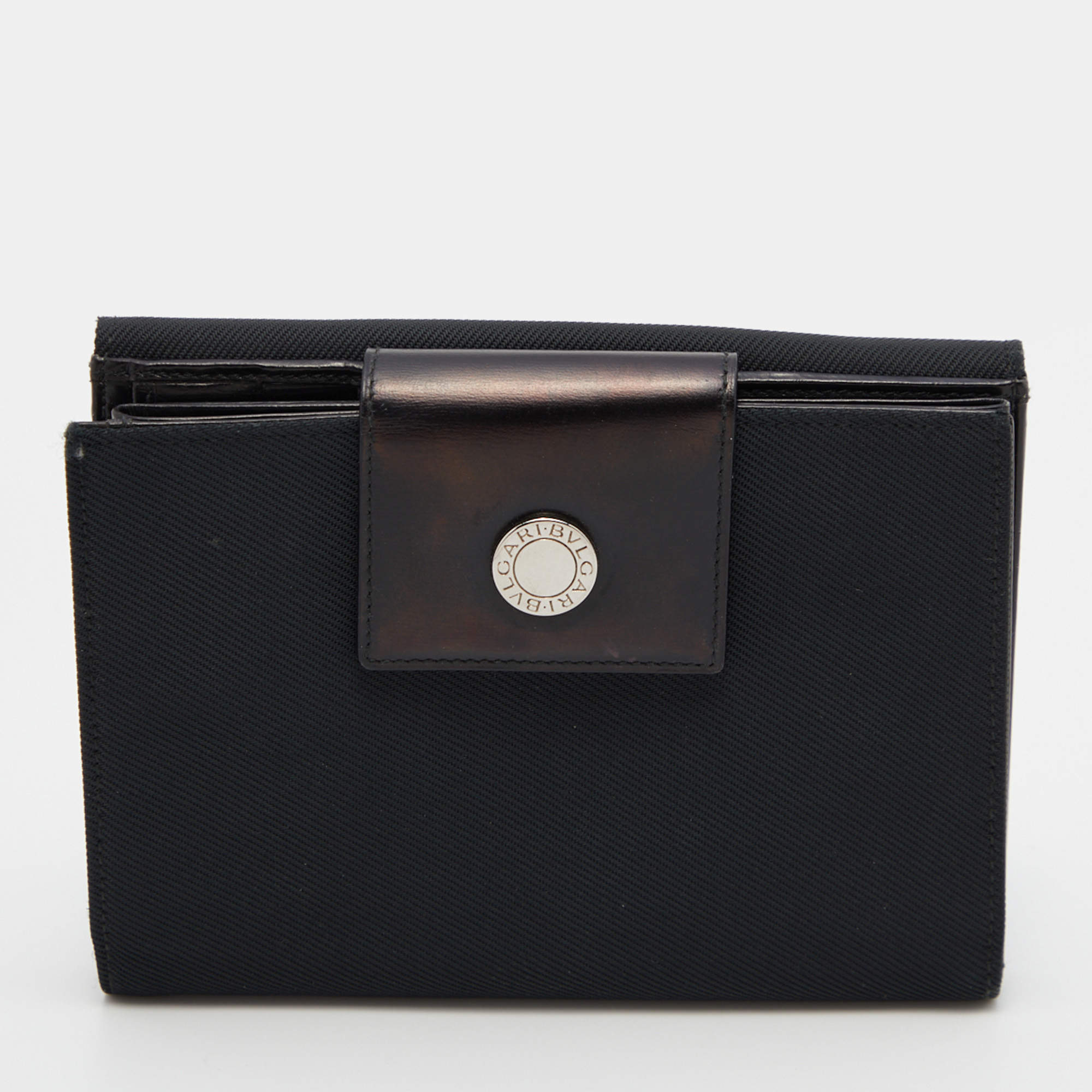 مملوكة مسبقًا Bvlgari Black Canvas and Leather Compact Wallet