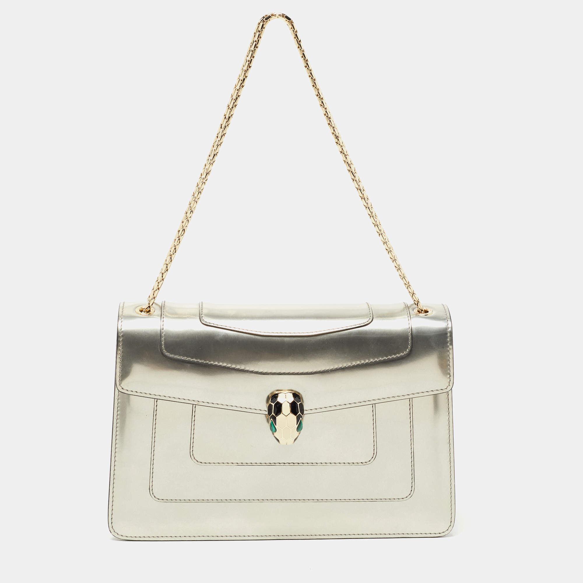 Pre Owned Bvlgari Metallic Mirrored Leather Medium Serpenti Forever Shoulder Bag