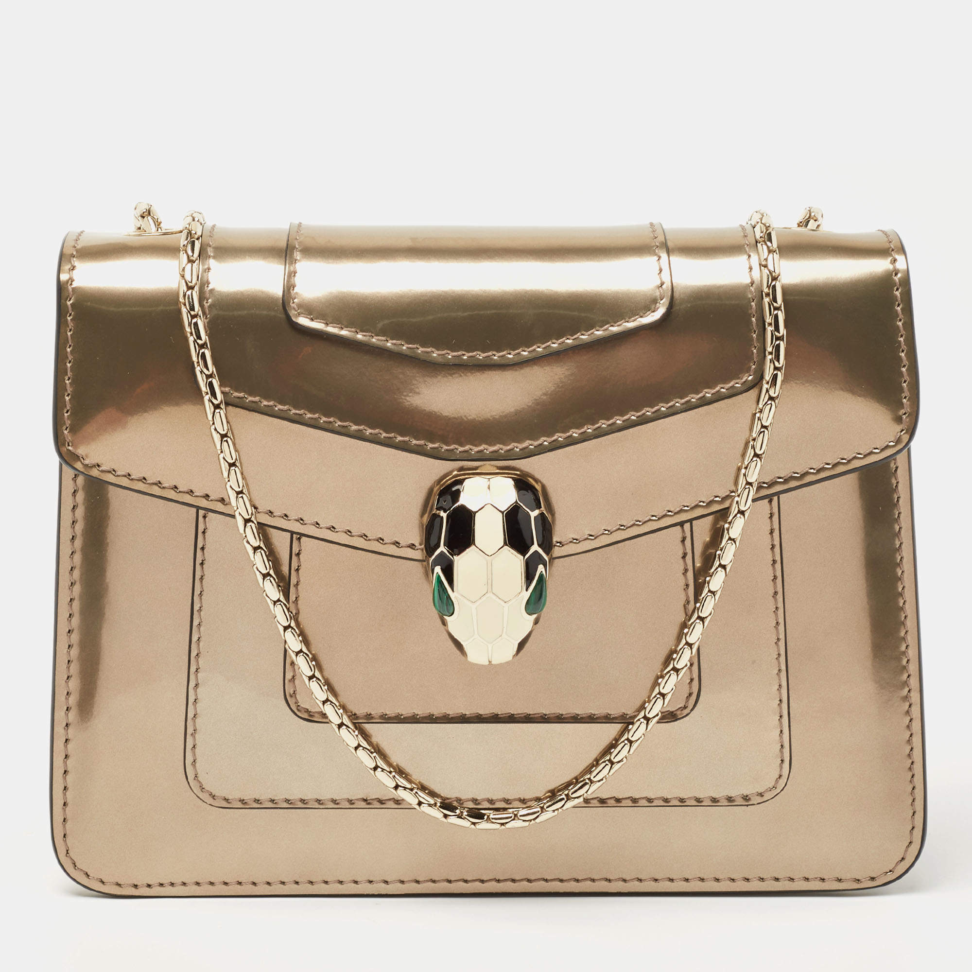 Pre Owned Bvlgari Metallic Patent Leather Small Serpenti Forever Shoulder Bag
