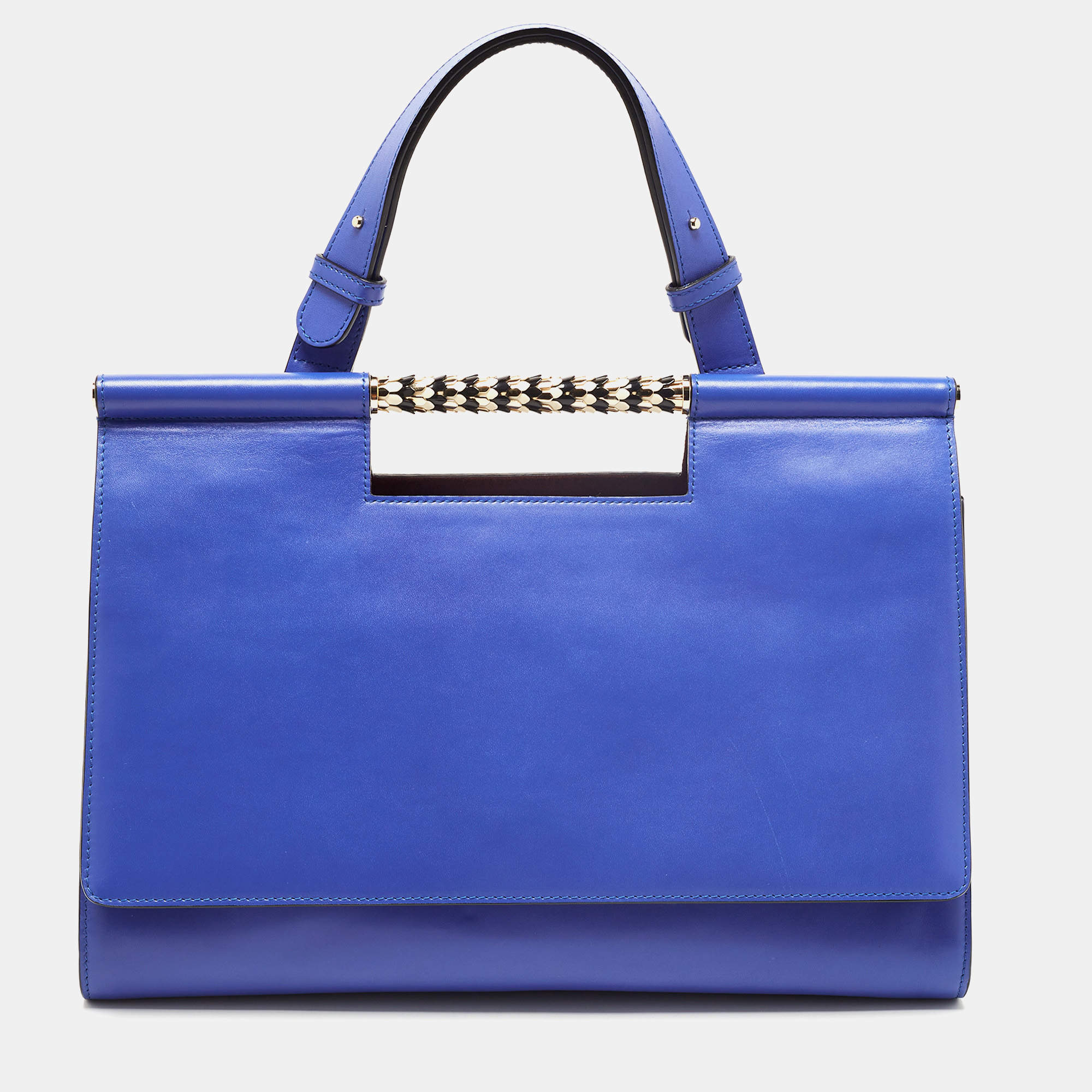 Pre Owned Bvlgari Blue Leather Scaglie Serpenti Tote