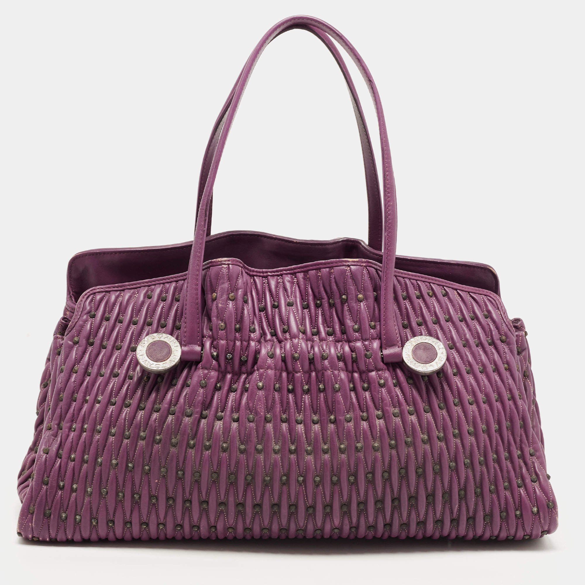 Pre Owned Bvlgari Purple Pleated Leather Twistino Tina Tote