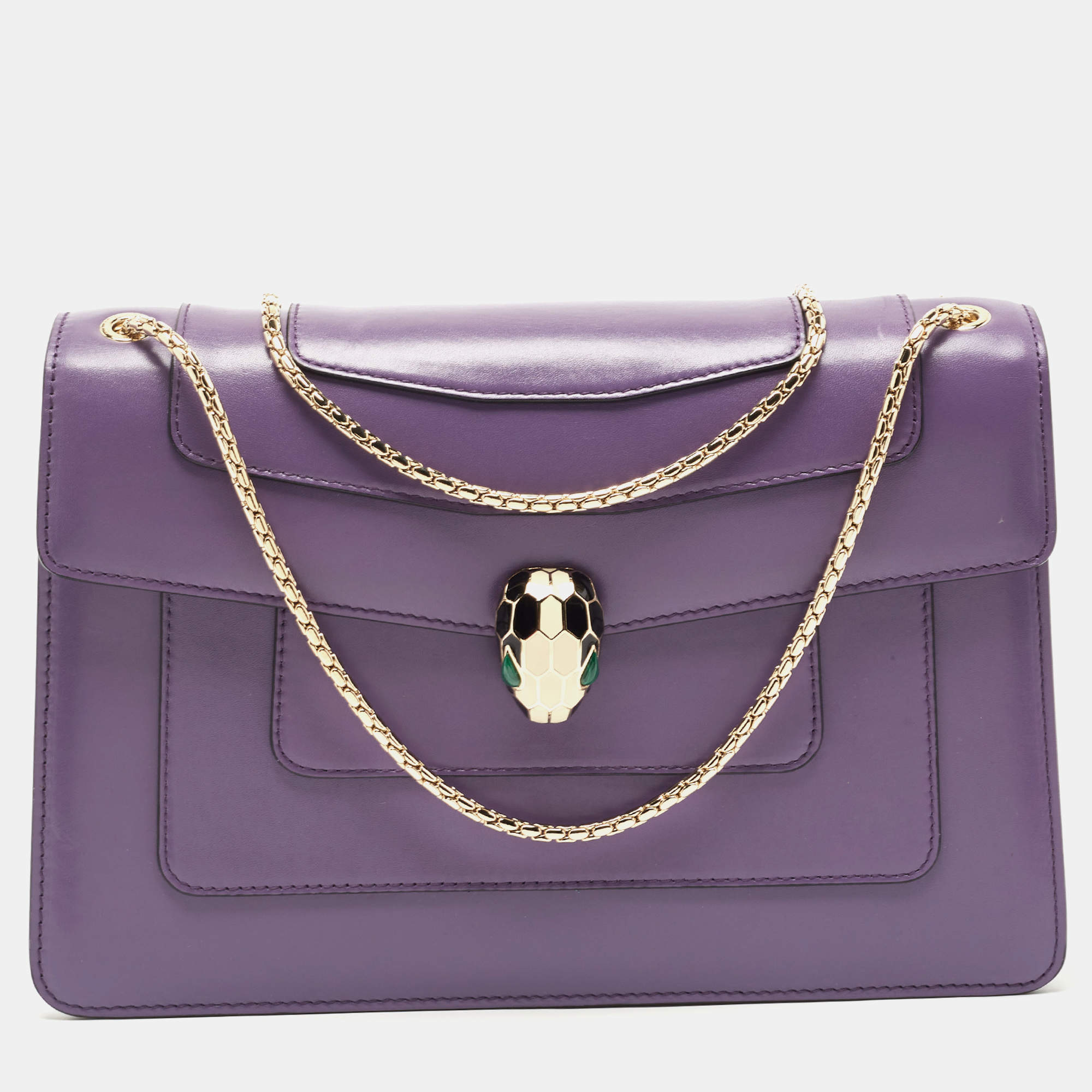 مملوكة مسبقًا Bvlgari Purple Leather Medium Serpenti Forever Shoulder Bag
