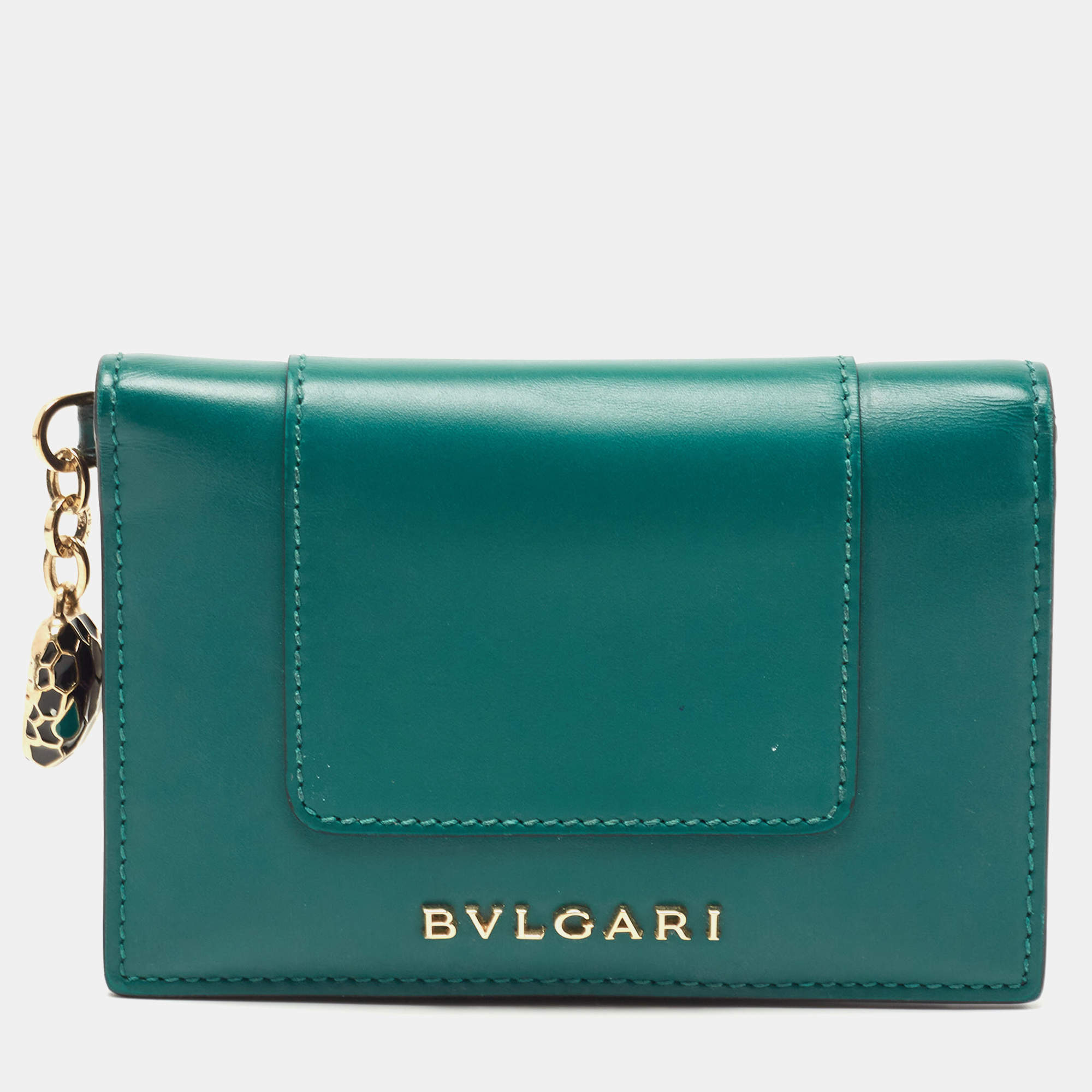 Pre Owned Bvlgari Green/Purple Leather Serpenti Forever Card Case