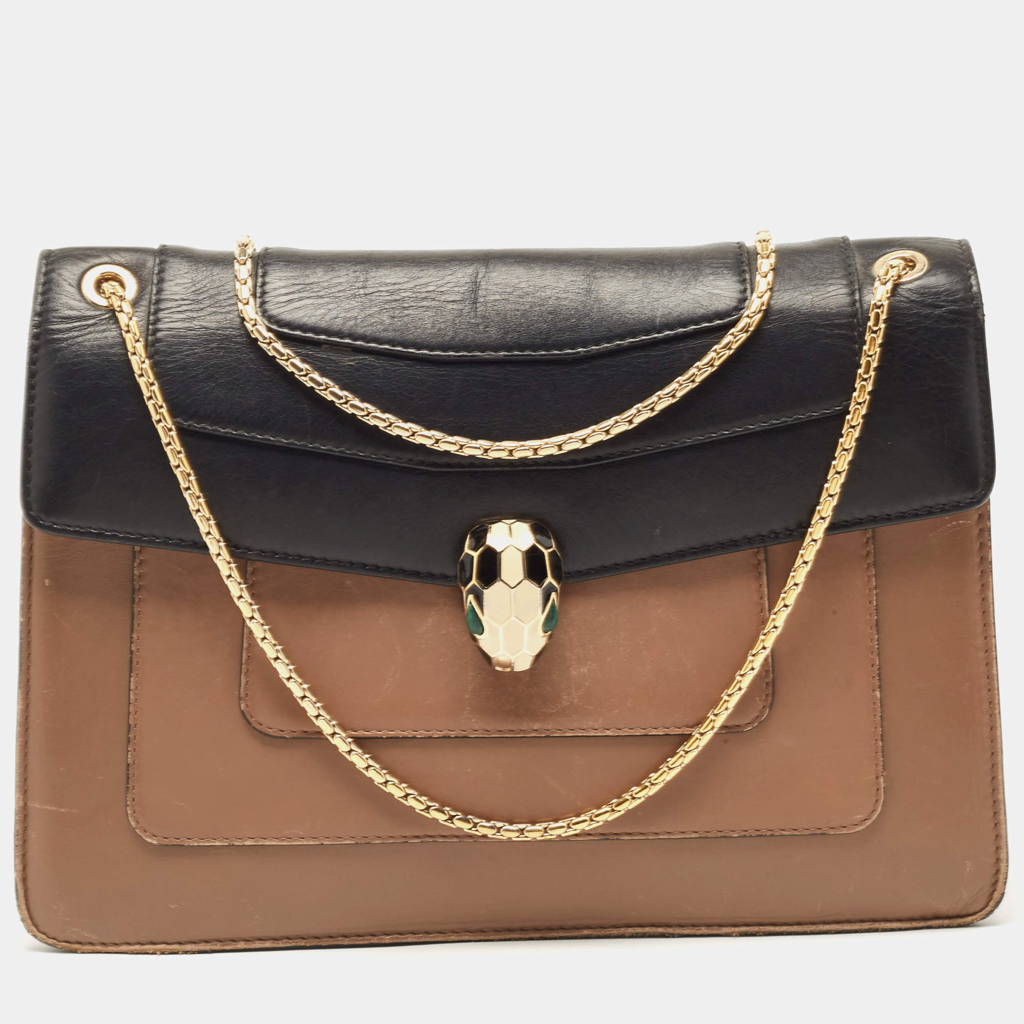 مملوكة مسبقًا Bvlgari Beige/Brown Leather Medium Serpenti Forever Shoulder Bag