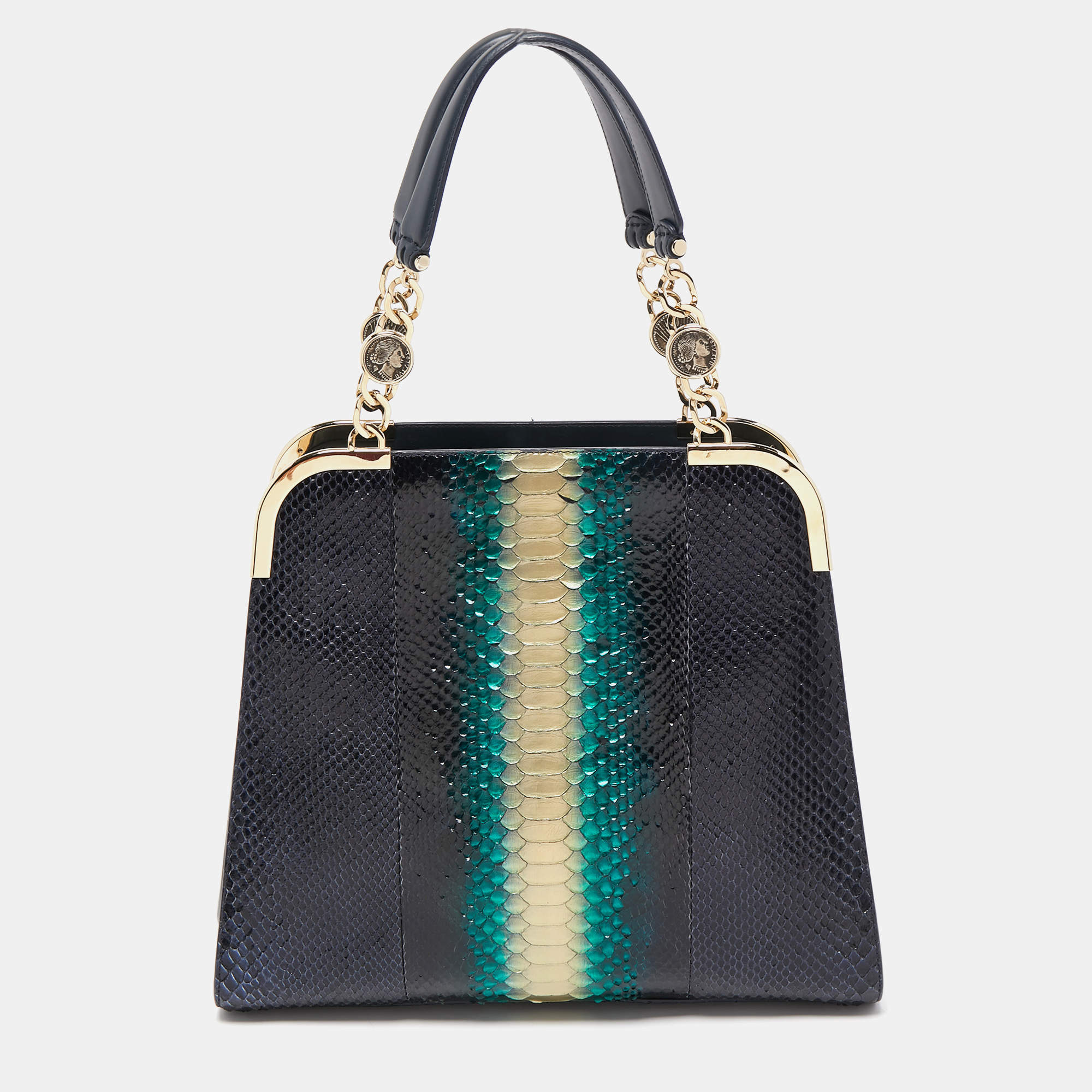 Bvlgari Multicolor Python Metal Side Frame Satchel