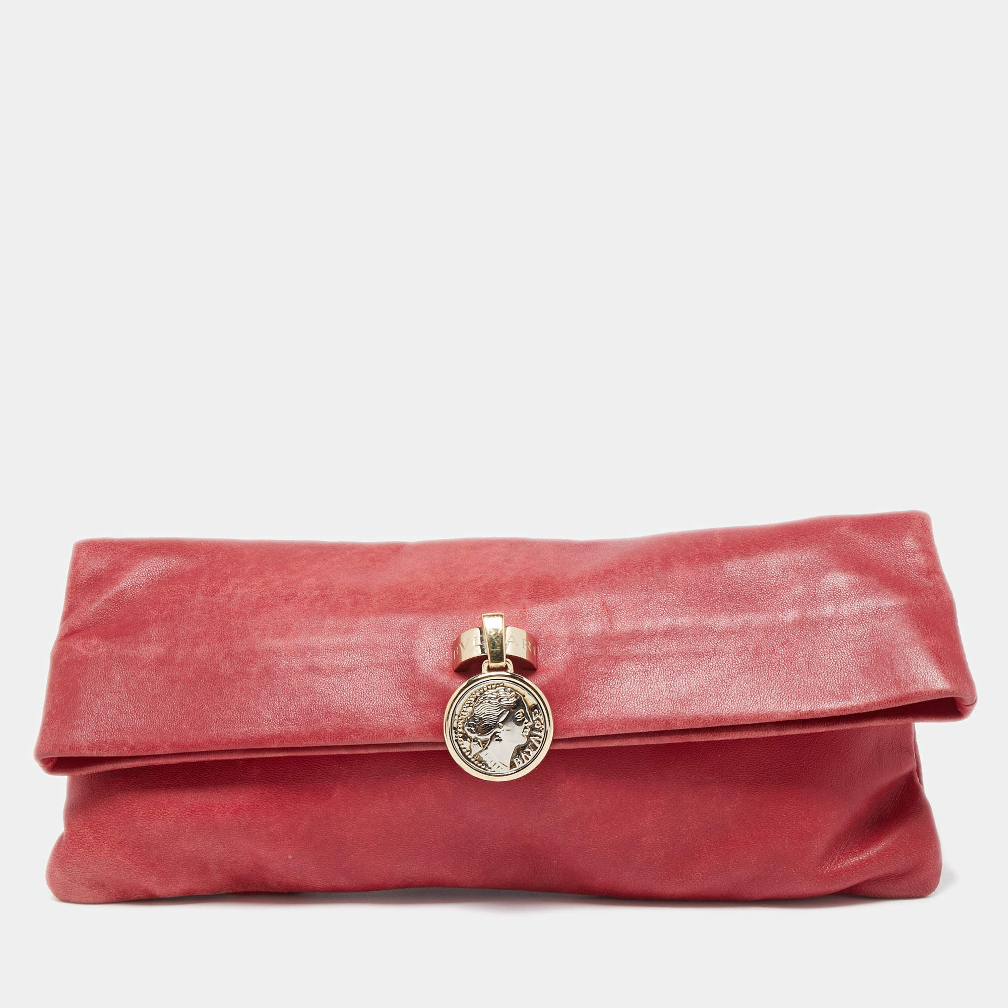 Pre Owned Bvlgari Red Leather Monete Clutch