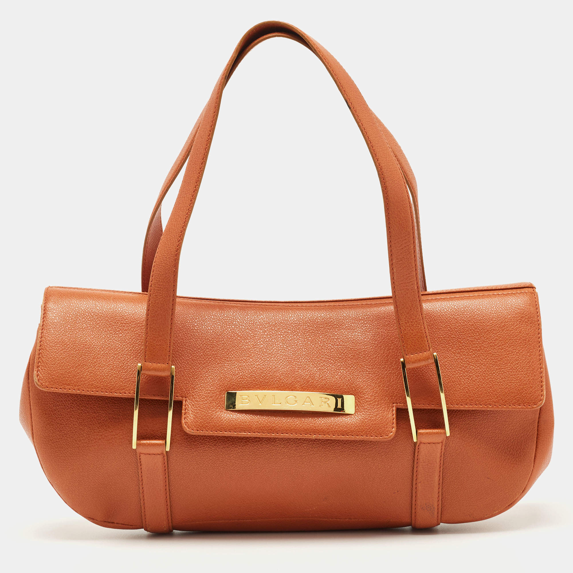 Pre Owned Bvlgari Tan Leather Logo Satchel