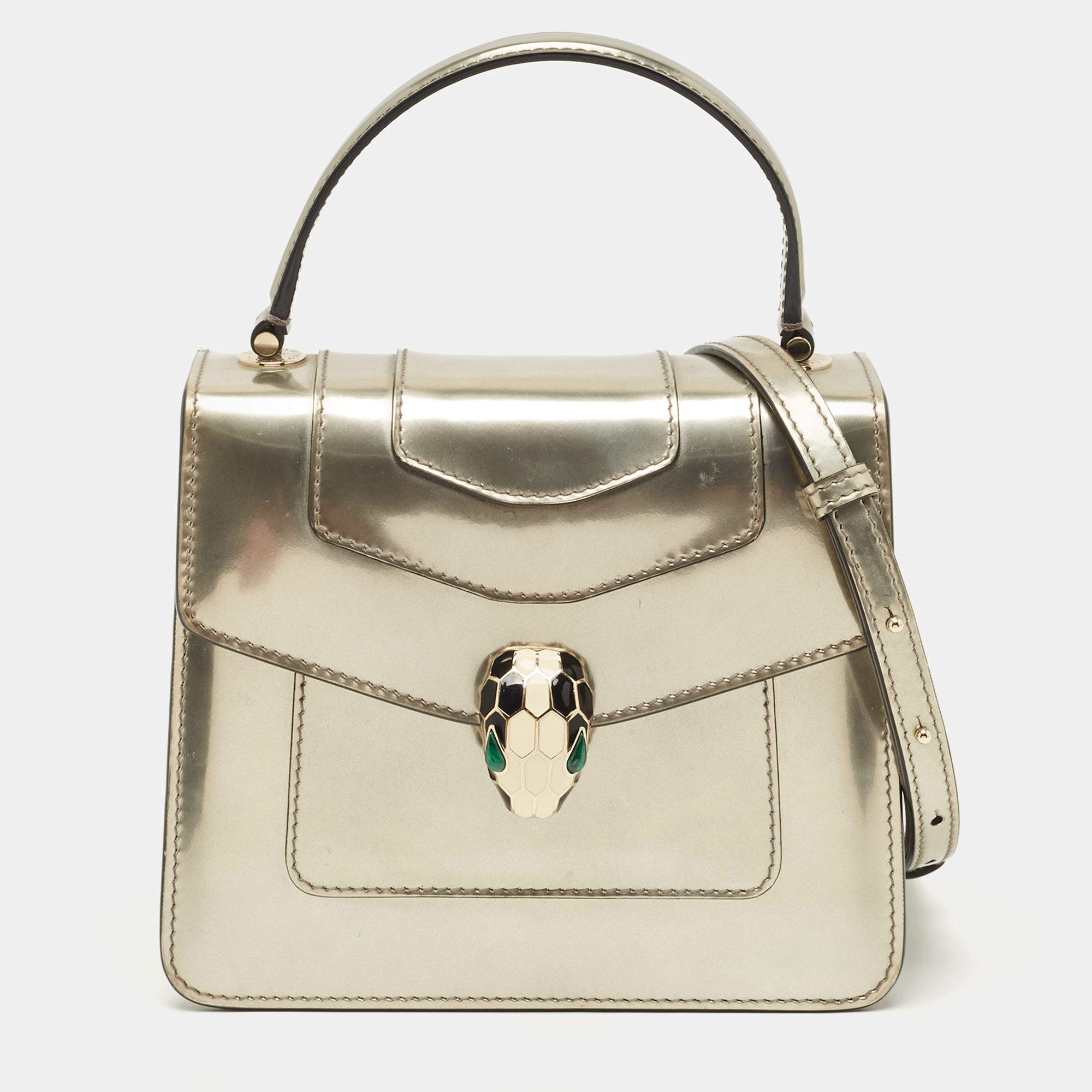 Bvlgari Metallic Mirror Leather Small Serpenti Forever Top Handle Bag