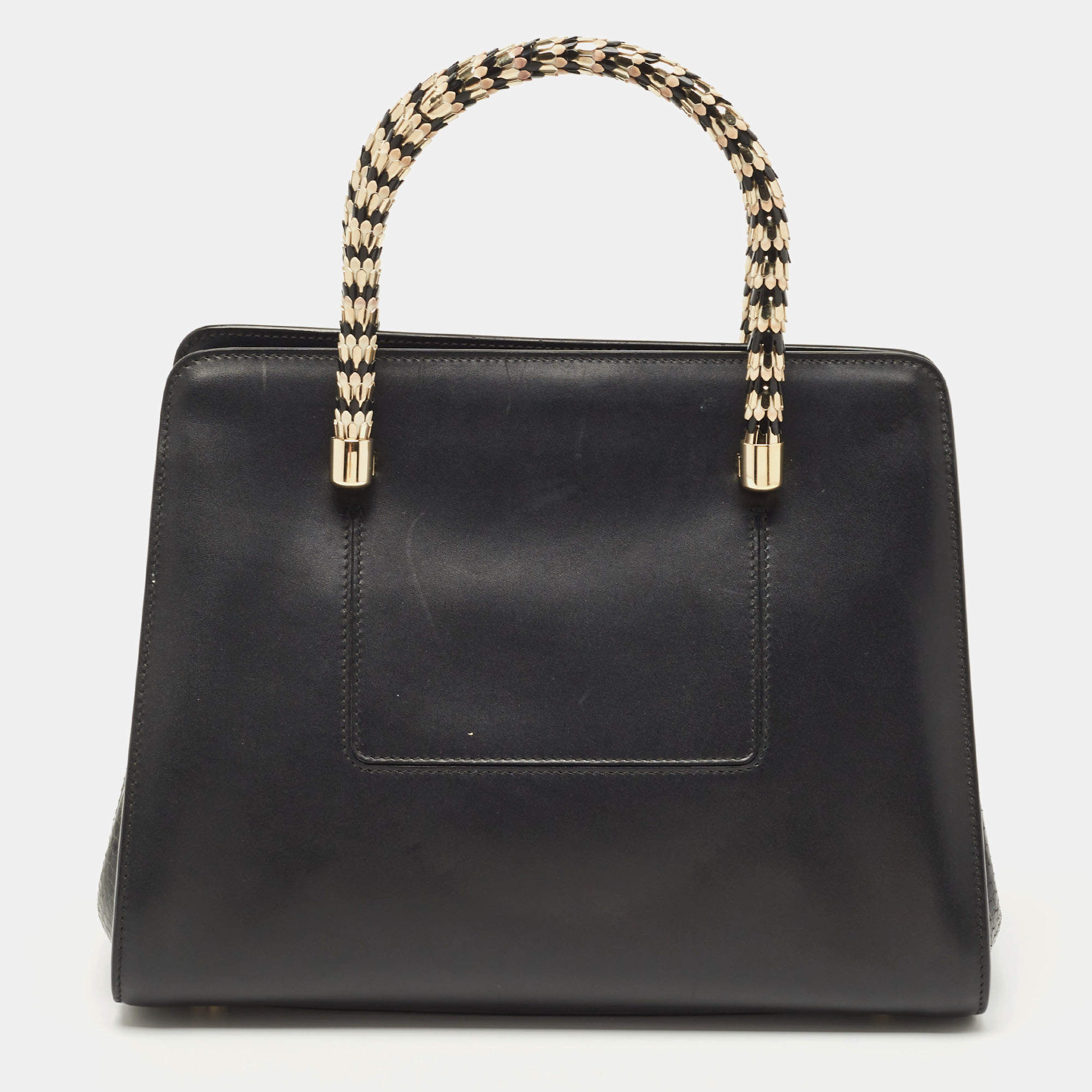 Pre Owned Bvlgari Black Leather and Snakeskin Serpenti Scaglie Tote
