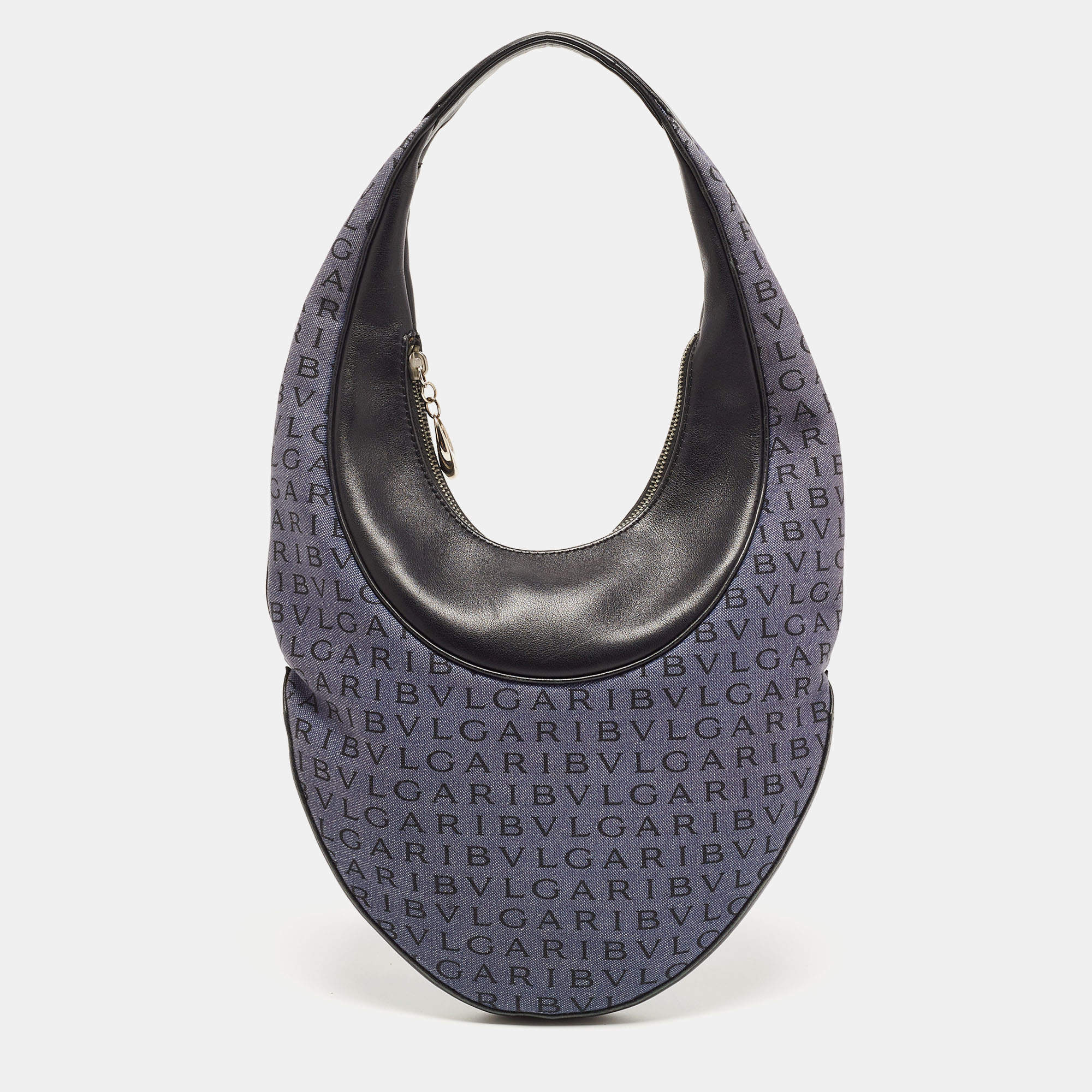 Bvlgari Blue/Black Denim and Leather Mania Hobo