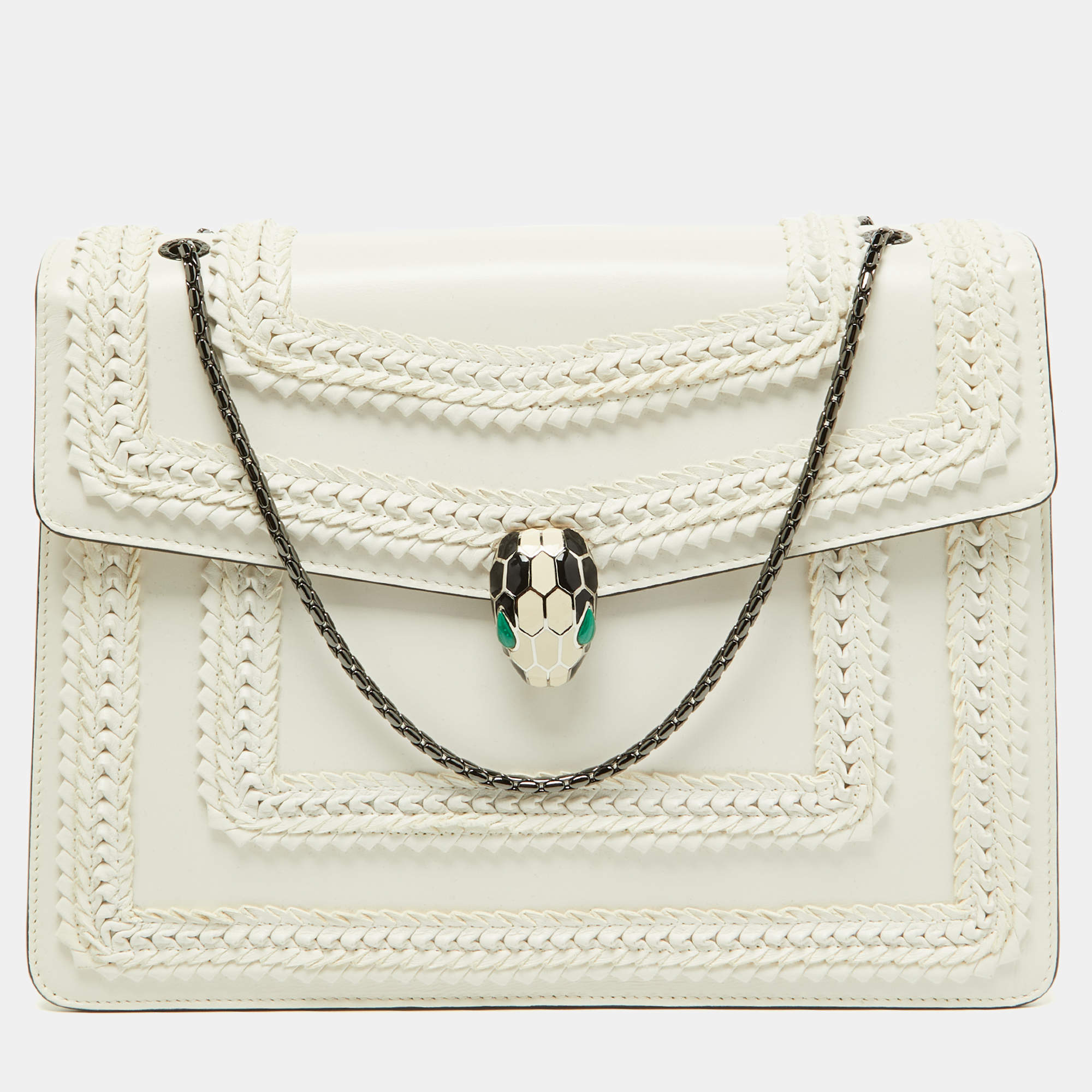 Bvlgari Off White Leather Large Serpenti Forever Shoulder Bag