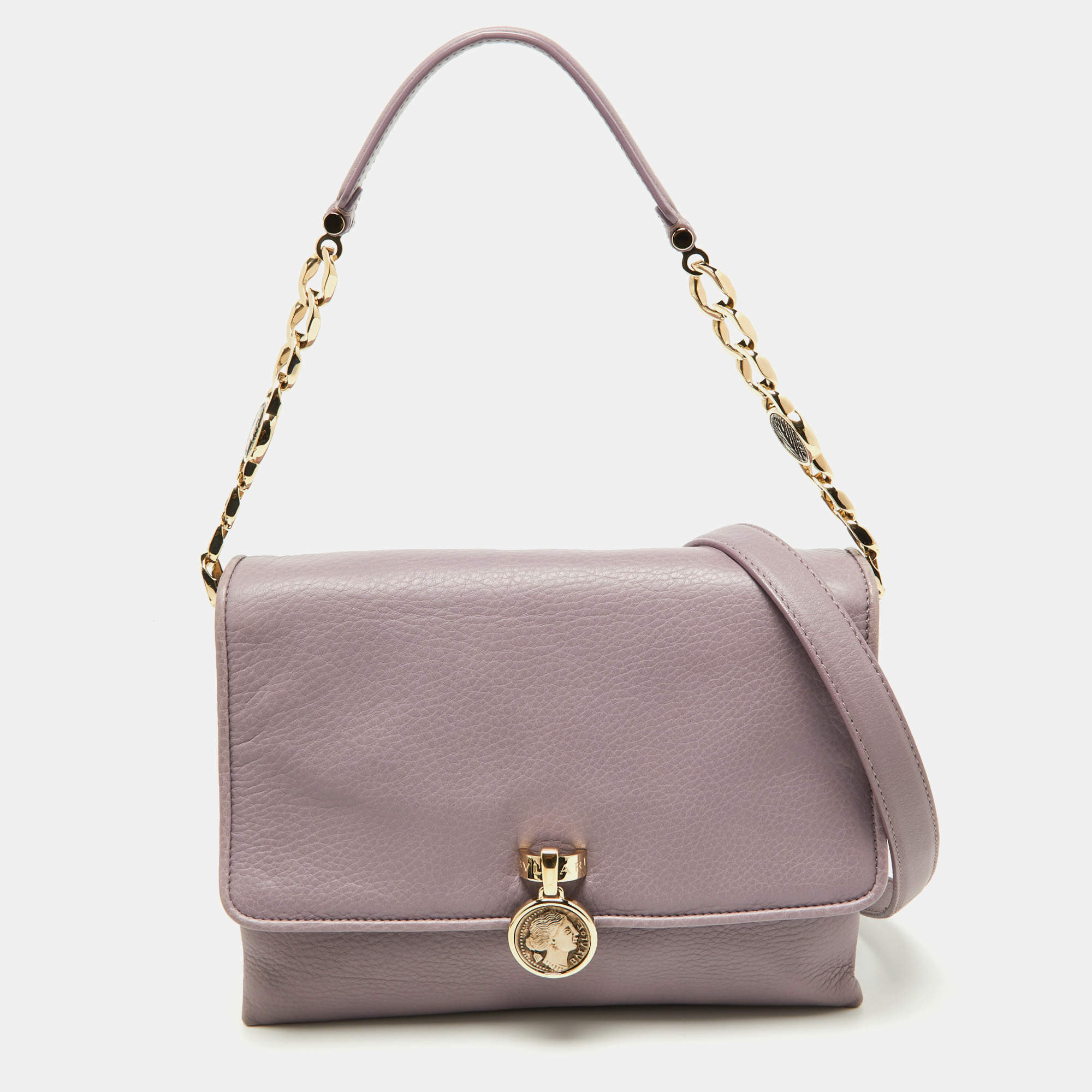 Bvlgari Purple Leather Flap Shoulder Bag