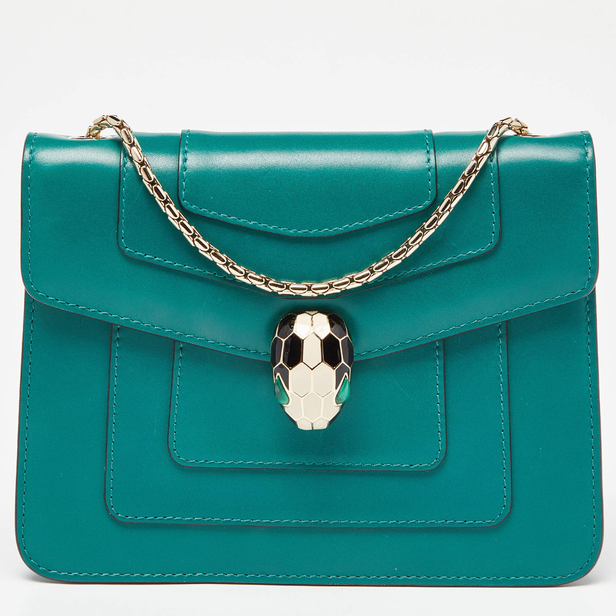 Pre Owned Bvlgari Green Leather Serpenti Forever Crossbody Bag