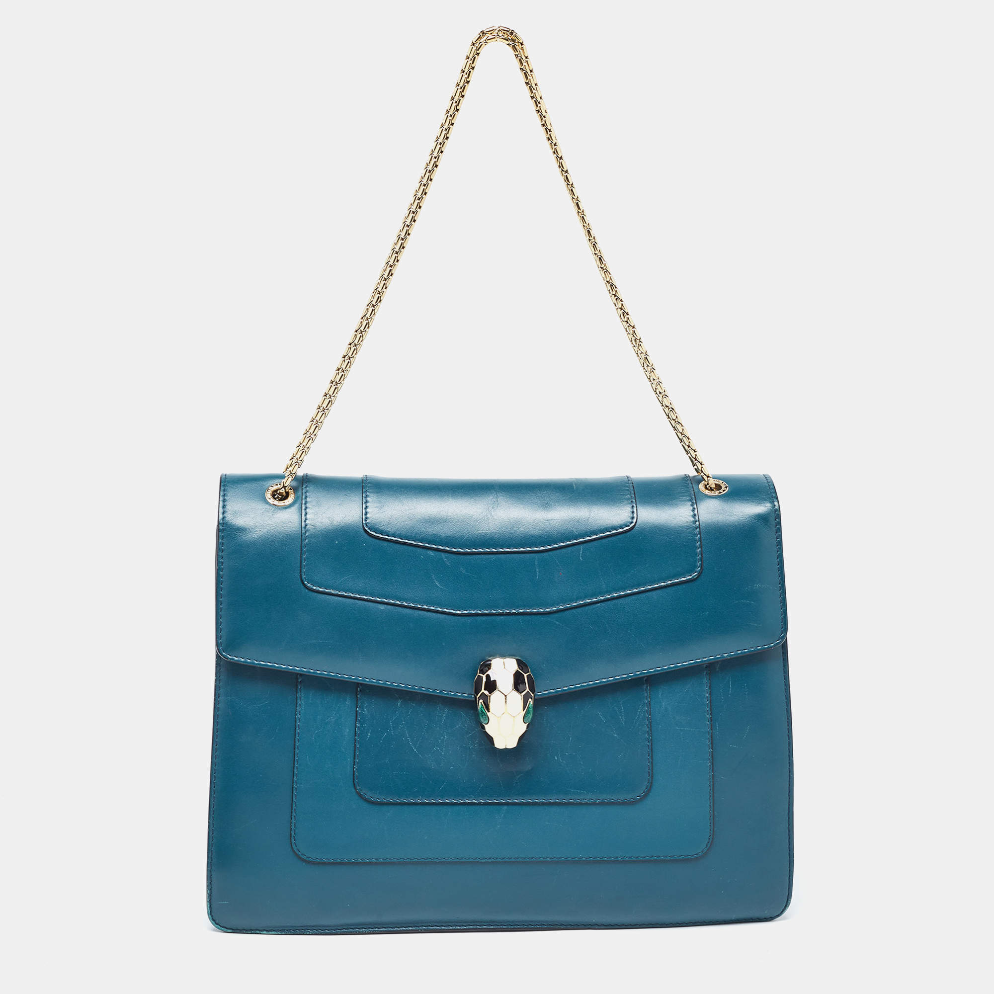 Bvlgari Teal Green Leather Large Serpenti Forever Shoulder Bag