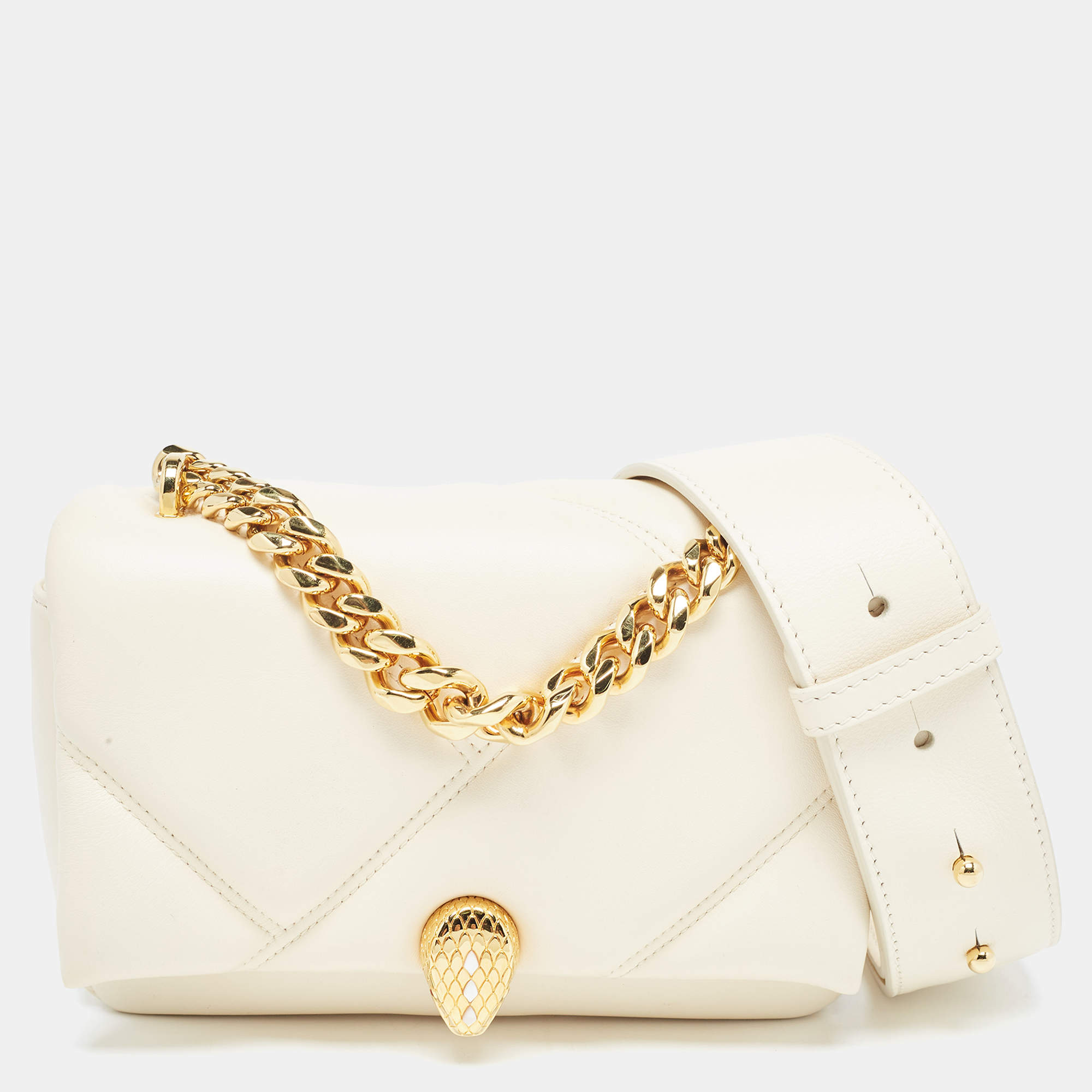 Pre Owned Bvlgari Ivory Quilted Leather Mini Serpenti Cabochon Crossbody Bag