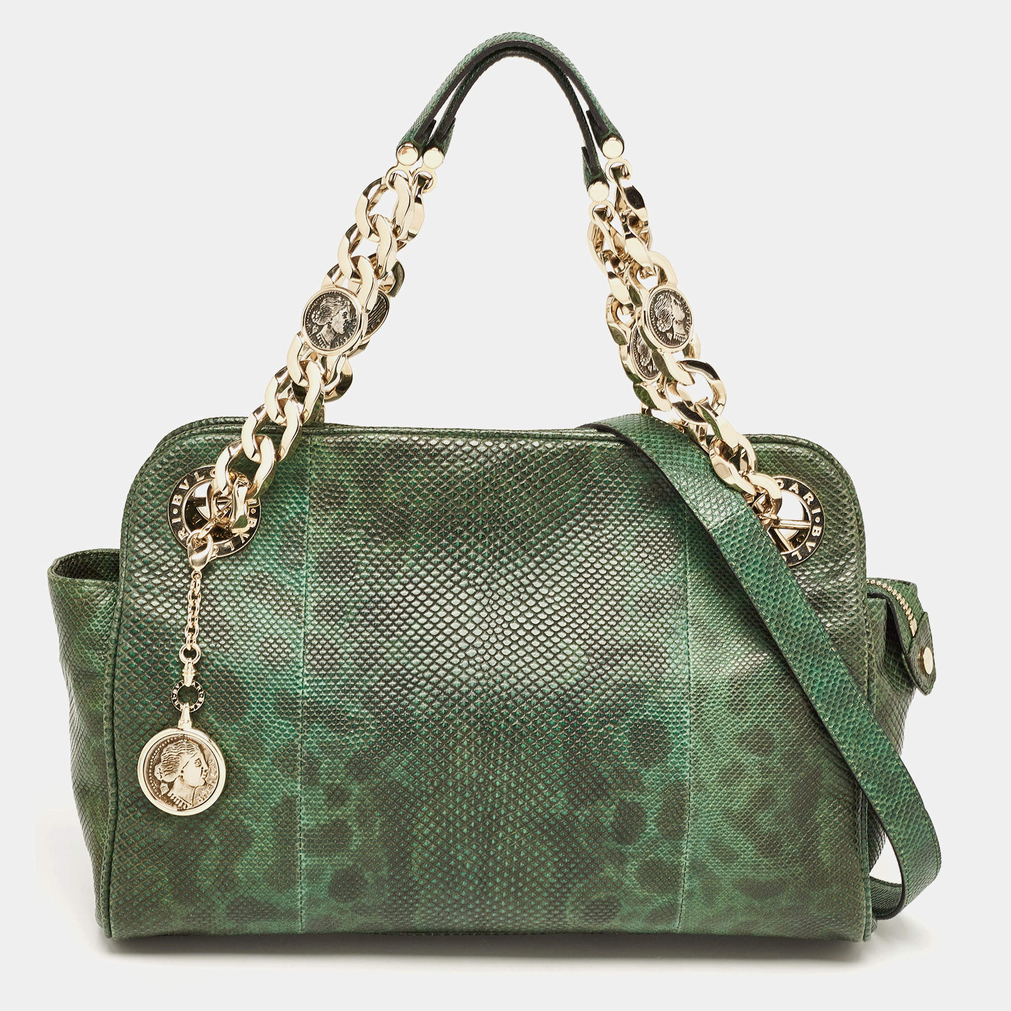 Bvlgari Green/Black Karung Leather Monete Chain Bag