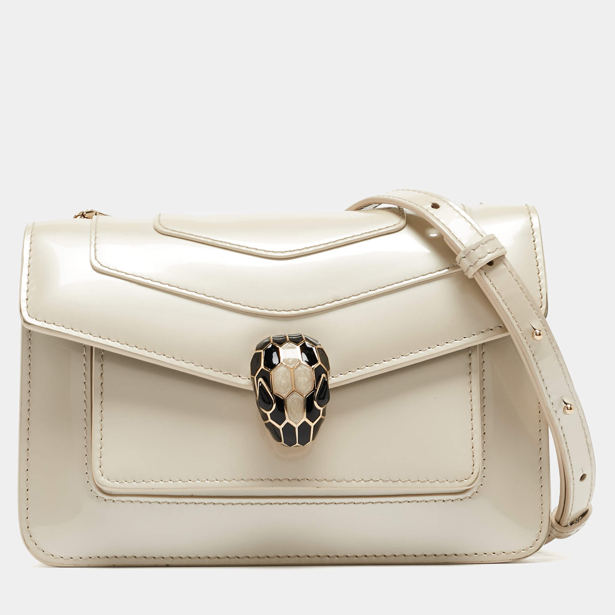 Bvlgari Off White Patent Leather Small Serpenti Forever Shoulder Bag