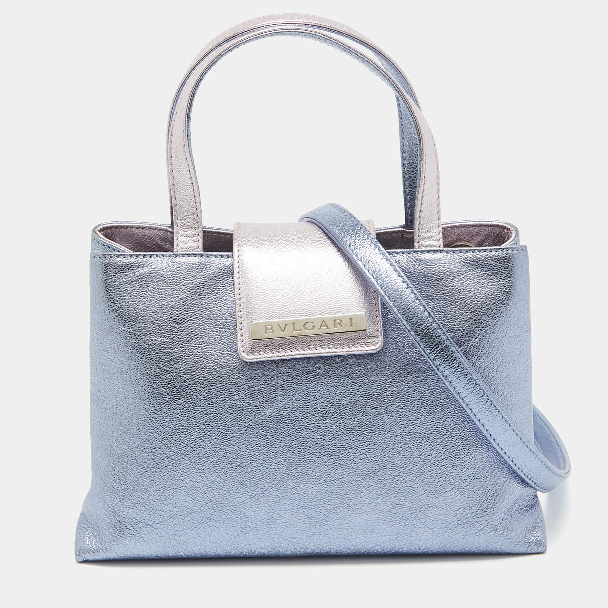 Bvlgari Metallic Blue/Pink Leather Mini Tote