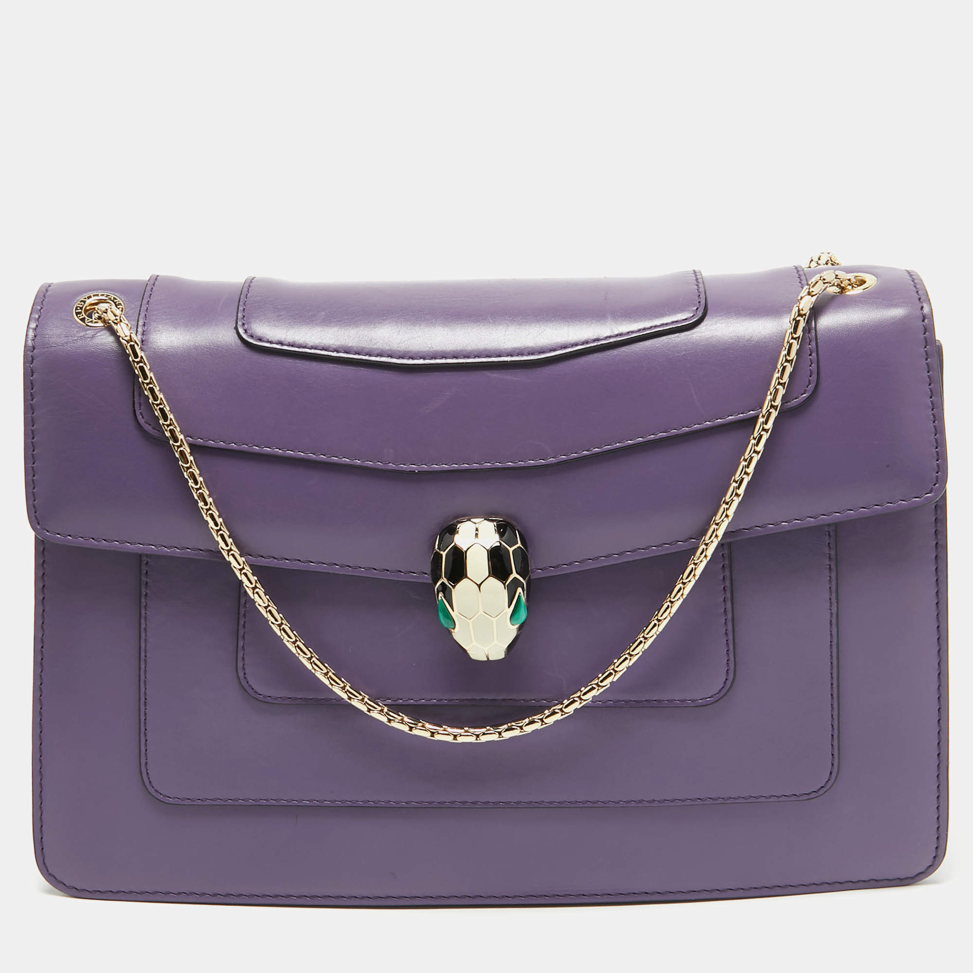 مملوكة مسبقًا Bvlgari Purple Leather Medium Serpenti Forever Flap Bag