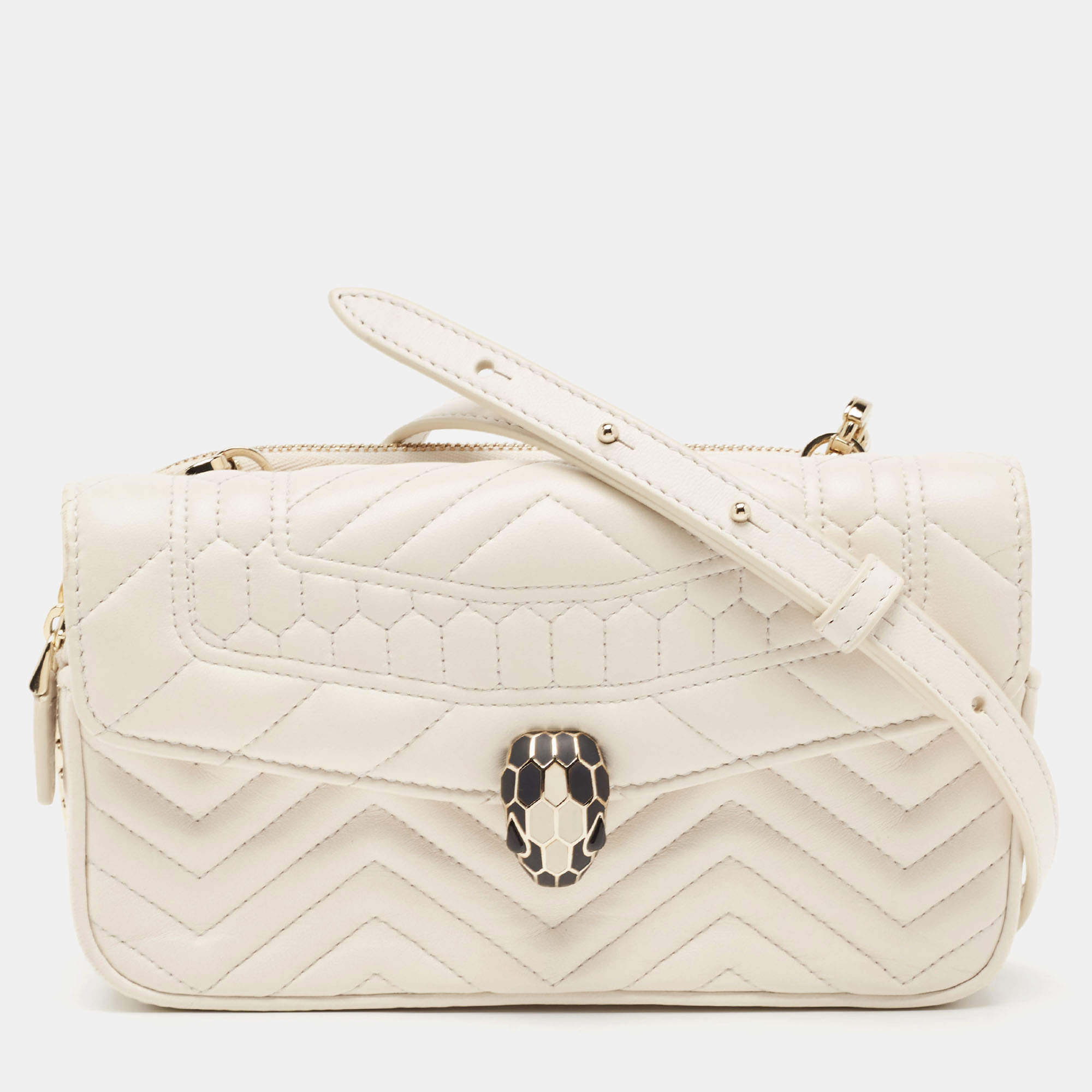 Pre Owned Bvlgari Off White Quilted Leather Serpenti Forever Convertible Belt Bag