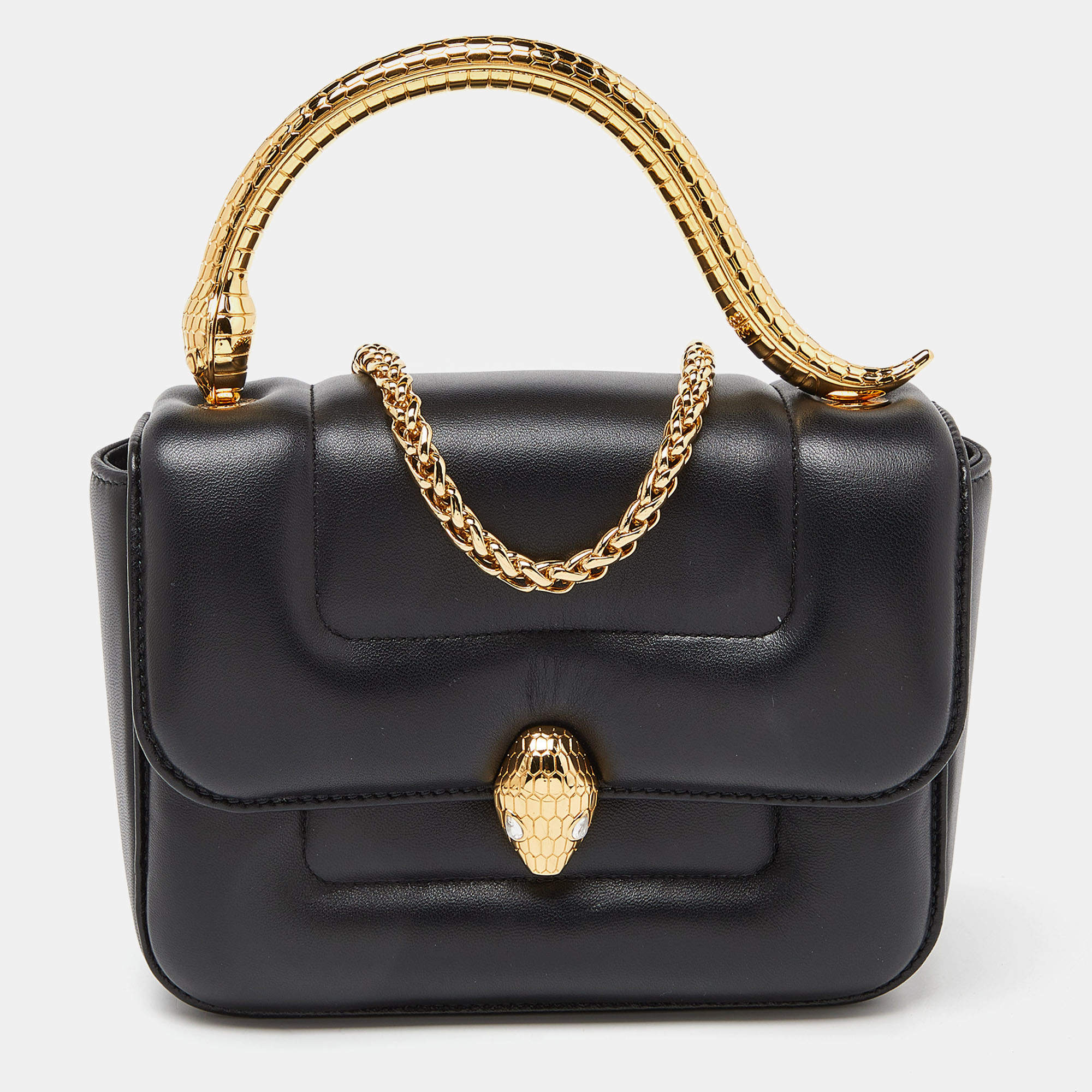 Pre Owned Bvlgari x Mary Katrantzou Black Leather Serpenti Metamorphosis Top Handle Bag