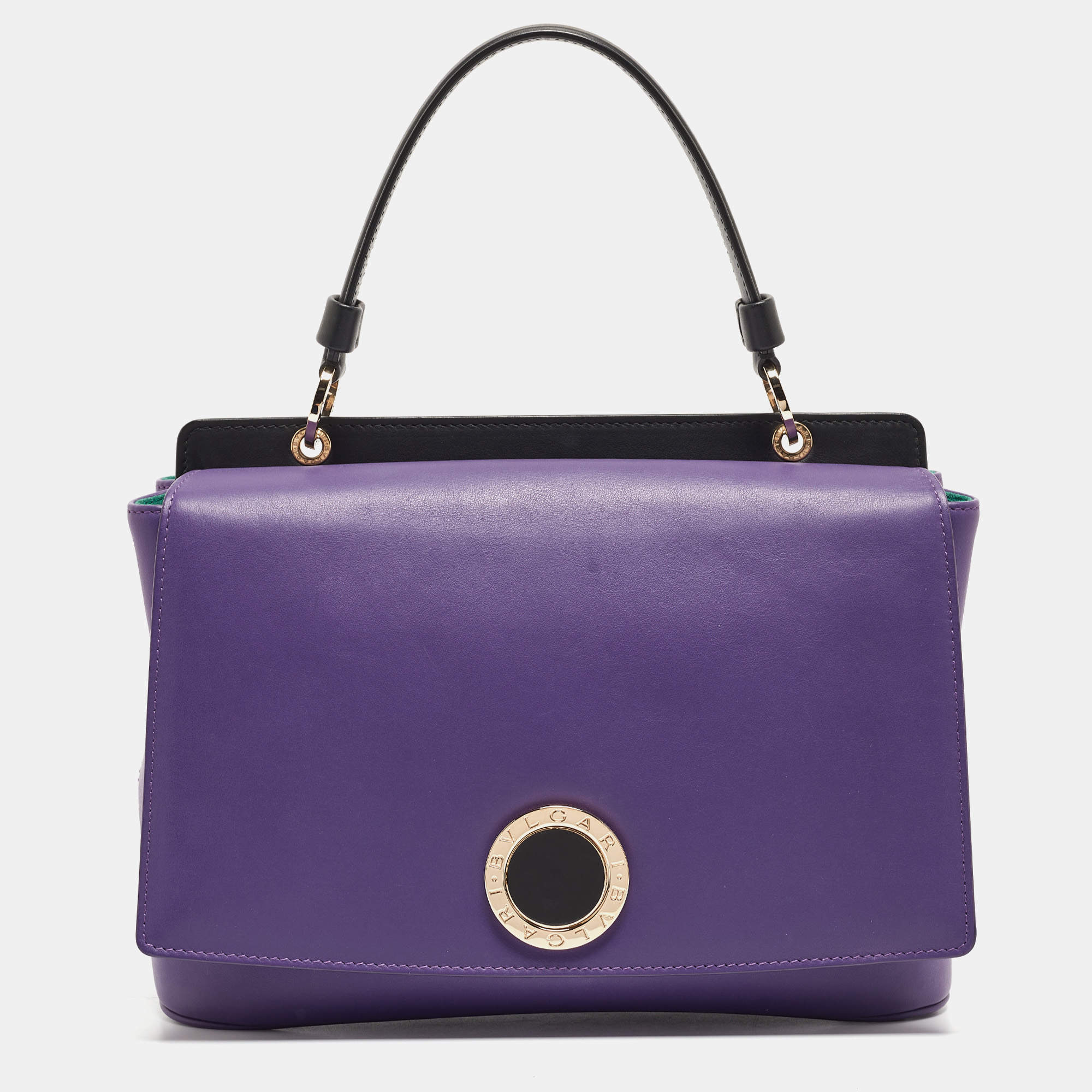 Bvlgari Purple/Black Leather Bvlgari Duet Top Handle Bag