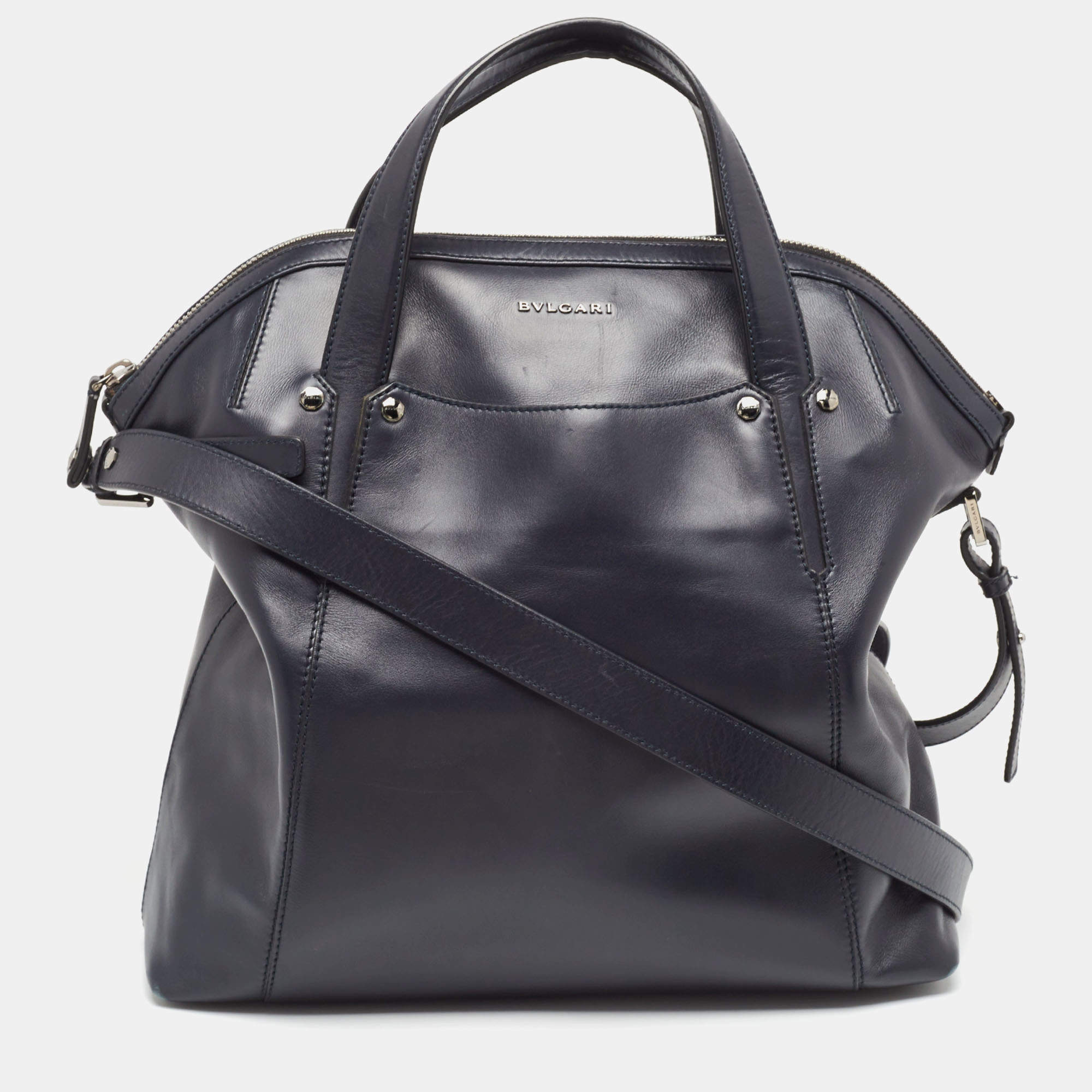 Pre Owned Bvlgari Black Leather Zip Satchel