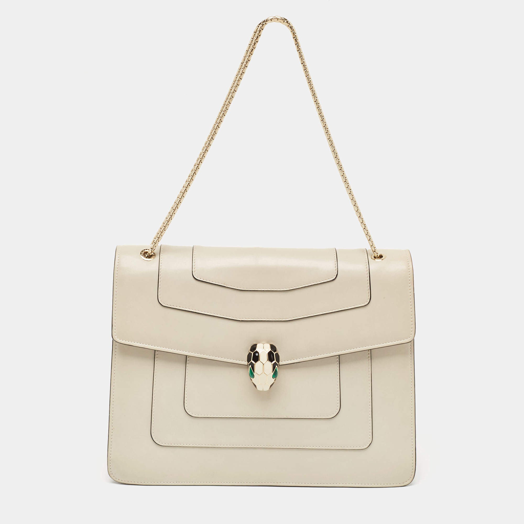 مملوكة مسبقًا Bvlgari Light Grey Leather Large Serpenti Forever Shoulder Bag