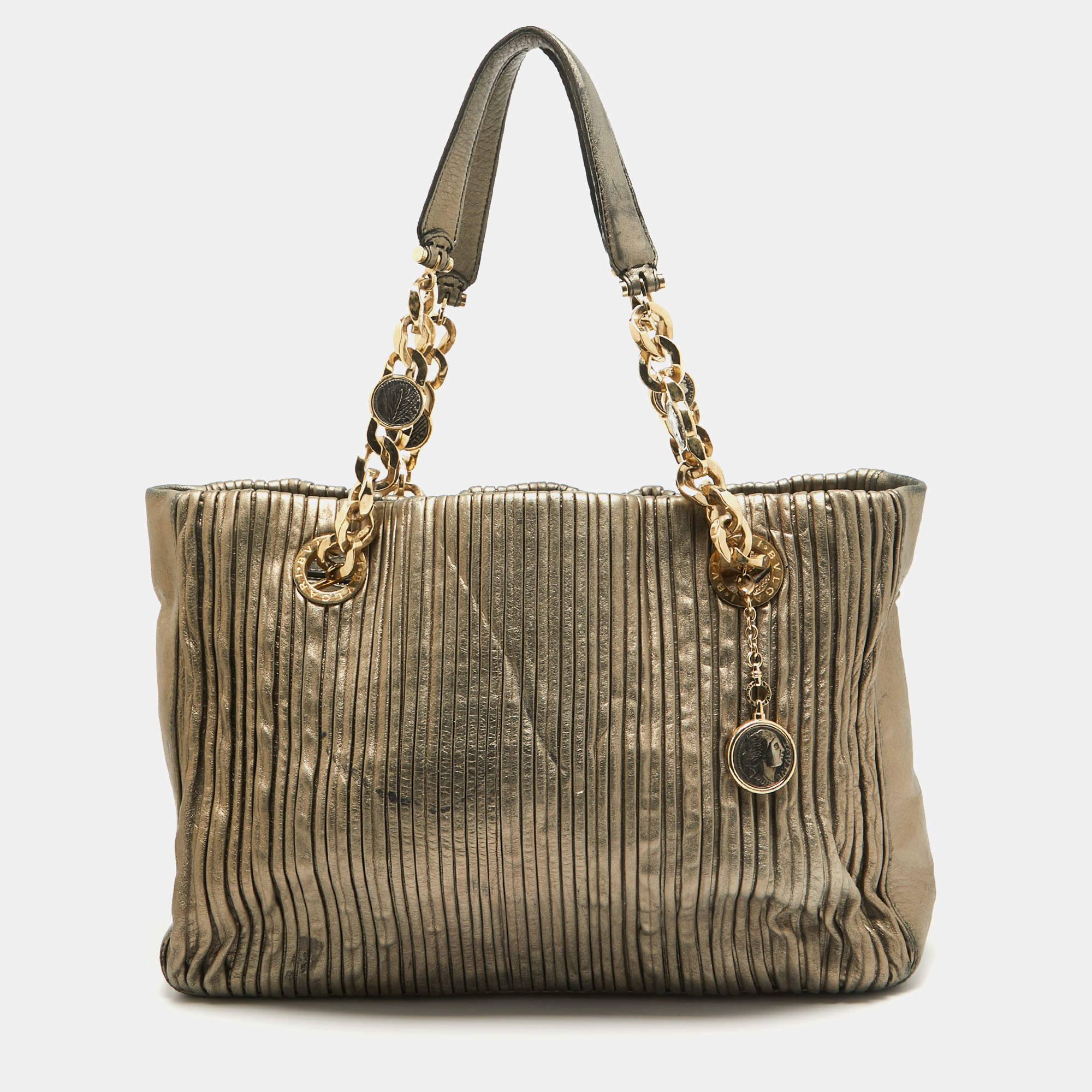 Bvlgari Metallic Leather Monte Plisse Shopper Tote