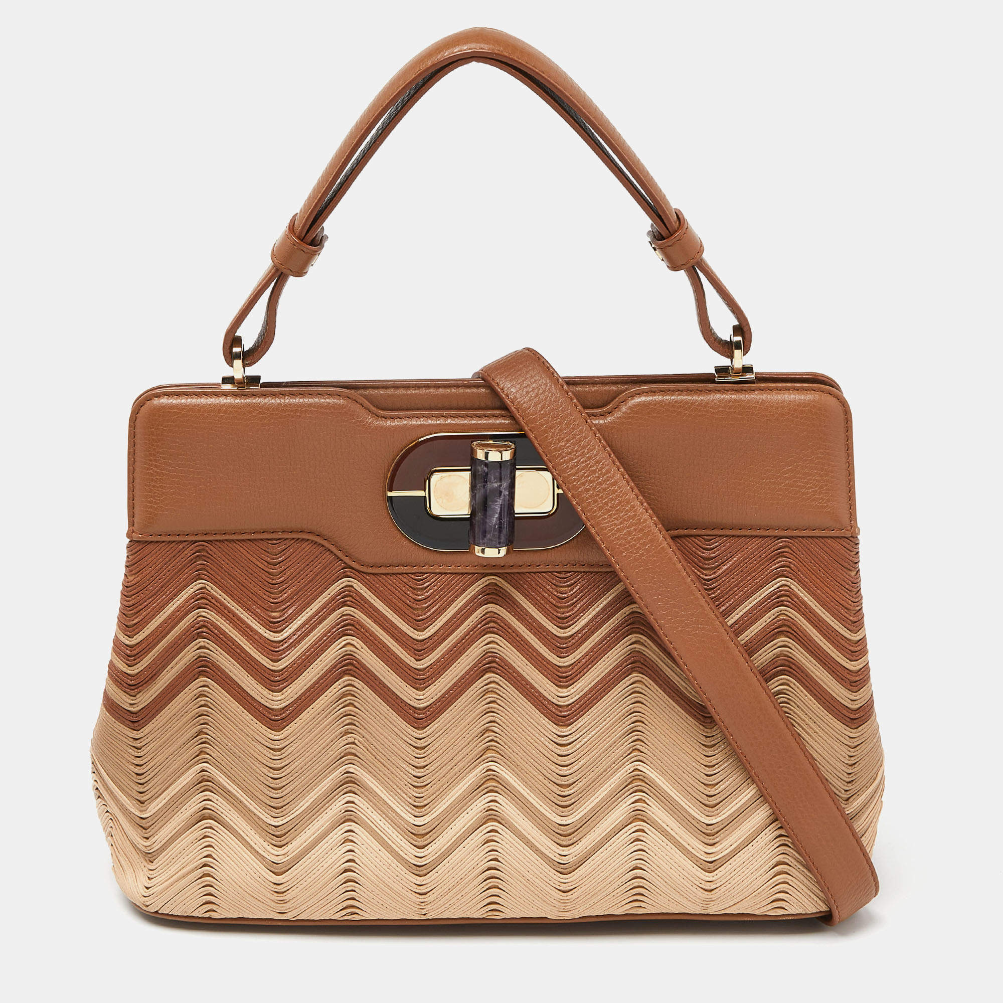 Pre Owned Bvlgari Tri Color Leather Isabella Rossellini Top Handle Bag