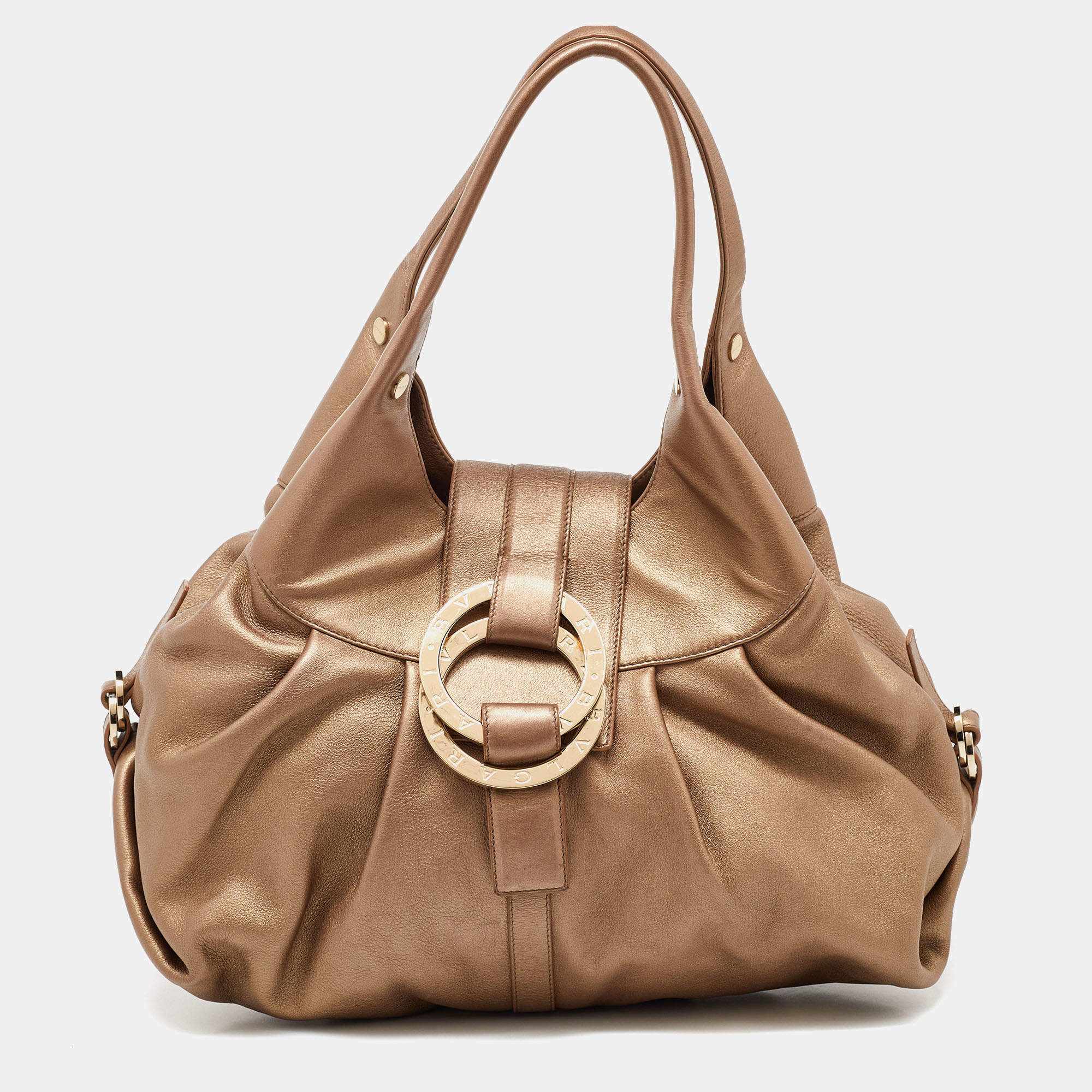 Bvlgari Beige Metallic Leather Chandra Satchel